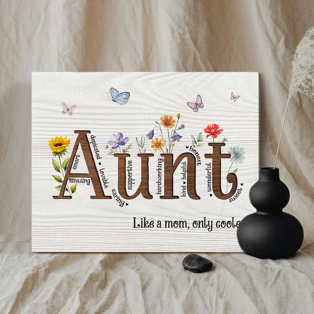 Custom Aunt Floral Canvas Print, Christmas Gifts For Aunts, Personalized Auntie Gifts From Niece, Gifts For Auntie Birthday