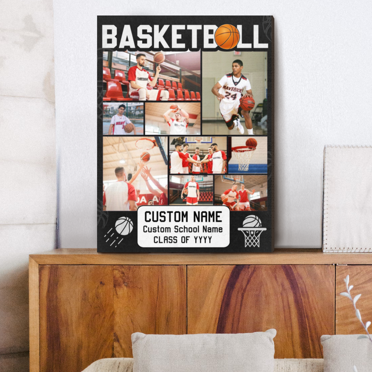 Custom Basketball Photo Collage Gifts, Personalized Basketball Picture Canvas, Basketball Team Gifts, Senior Night Basketball Gifts