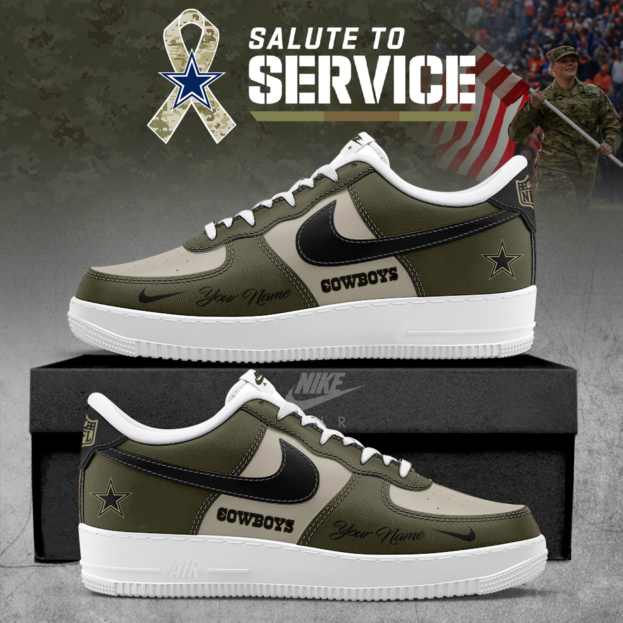 Custom Dallas Cowboys Dallas Cowboys NFL x Salute To Service 2025 AF1 Sneakers Air Force 1 SN