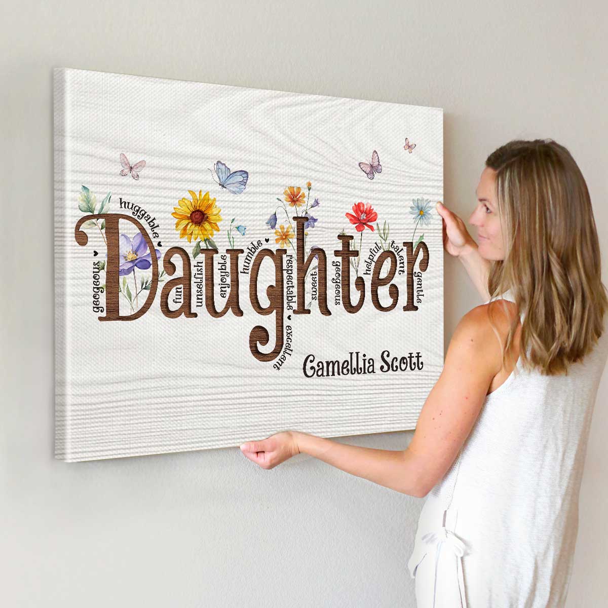Custom Daughter Floral Canvas Print, Daughter Christmas Gift, Personalized Gifts To Daughter From Mom Dad, Birthday Gifts For Daughter