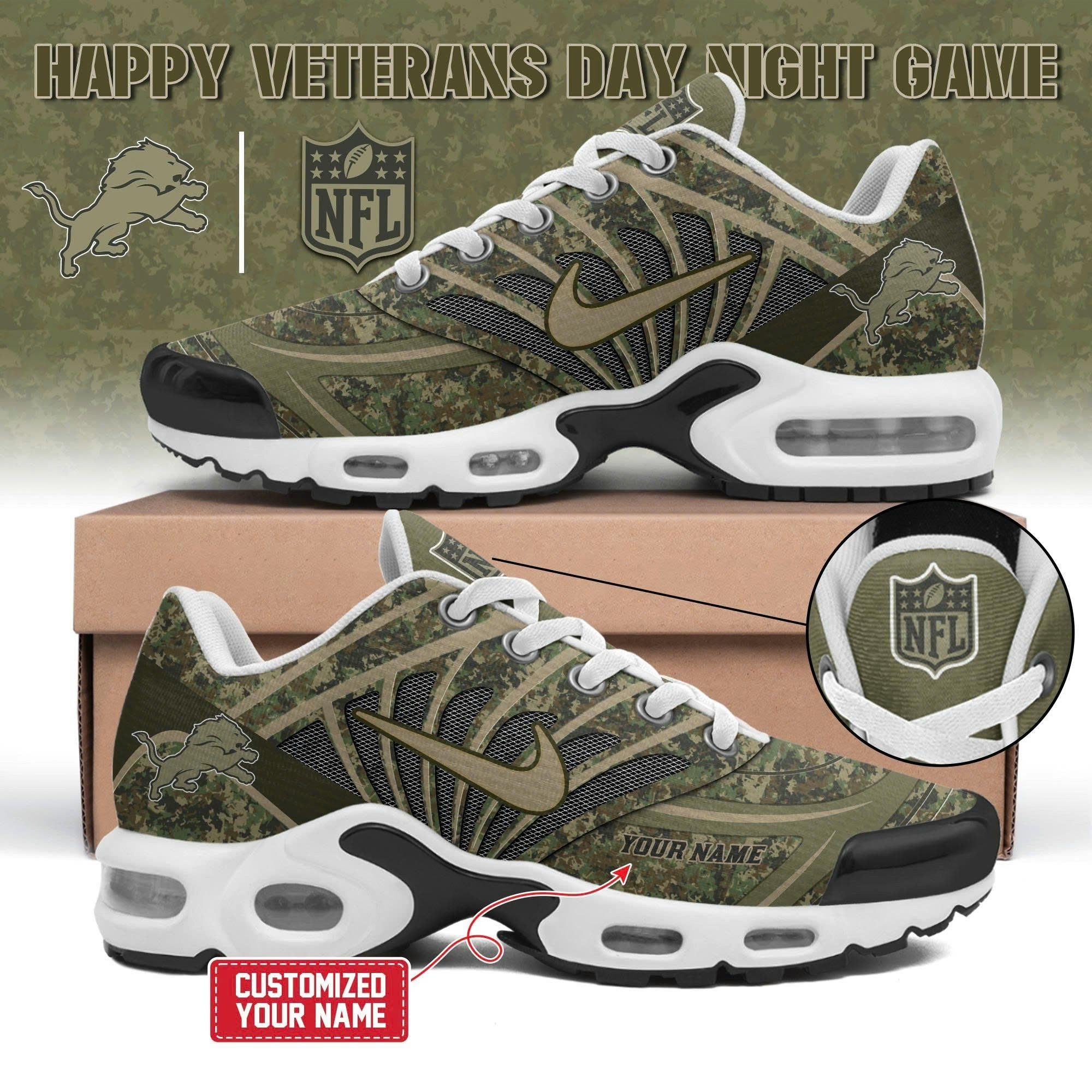 Custom Detroit Lions NFL x Happy Veteran Day 2025 New Max Soul Sneakers