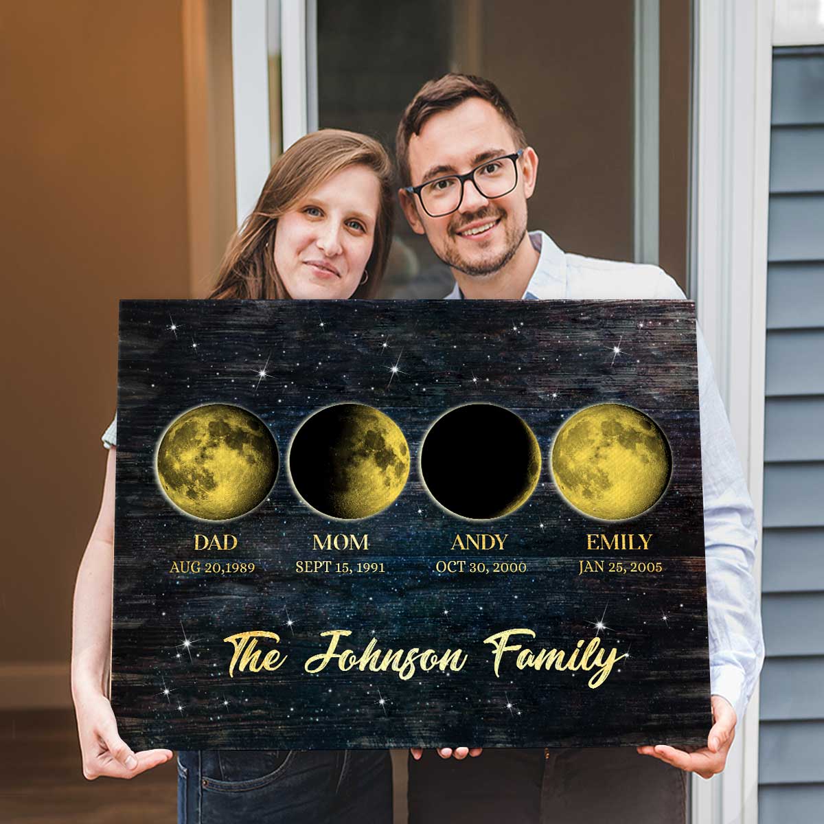 Custom Family Moon Phase Print, Personalized Moon Phase Birthday Canvas, Custom Gift For Mom And Dad From Kids, Gifts For Parents
