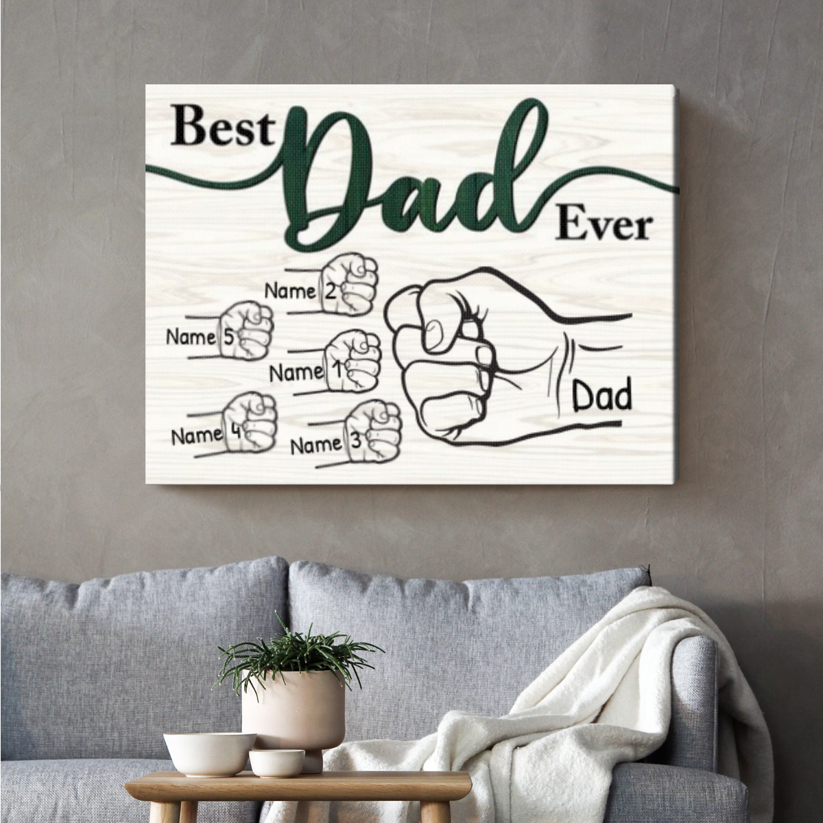 Custom Fathers Day Presents, Dad Sign With Kids Name, FatherÃ¢â‚¬â„¢s Day Gifts From Kids, Fist Bump Dad And Kids Canvas