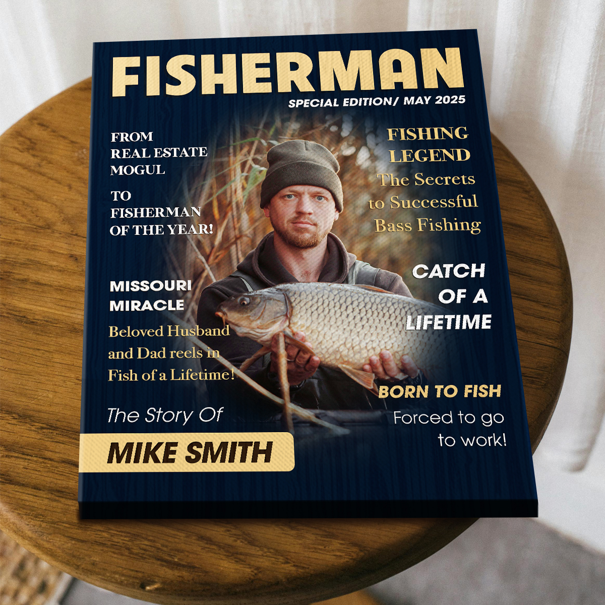 Custom Fishing Magazine Cover Canvas, Personalized Gift For Fishermen, Fishing Gifts For Him, Fishing Dad Gift, Angler Funny Fisherman Gift