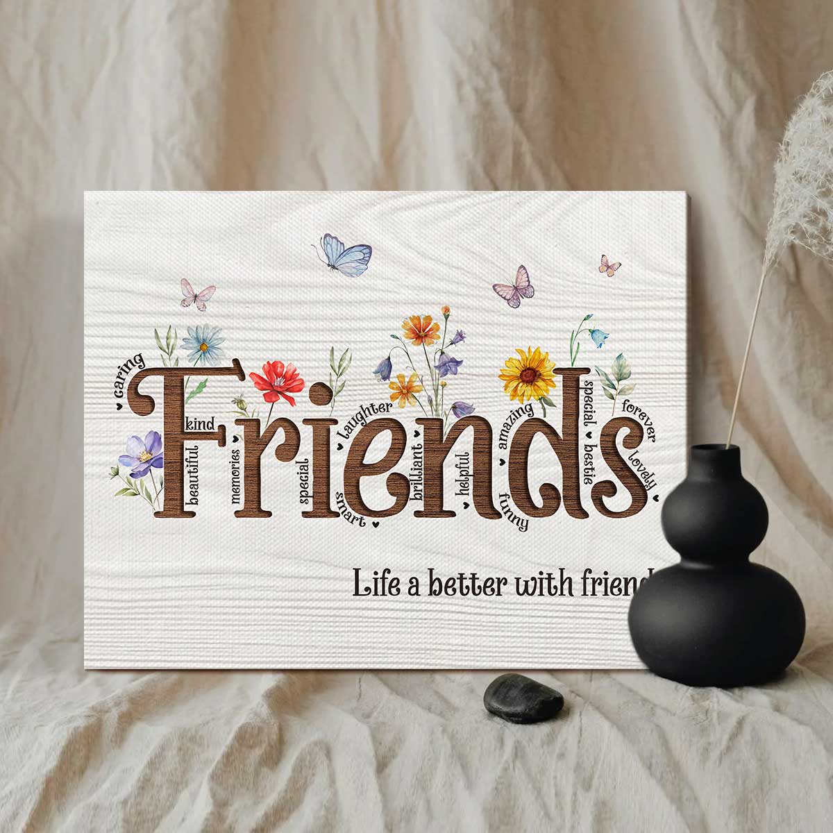 Custom Friends Floral Canvas Print, Gifts For Friends In Christmas, Personalized Gifts For Female Friends, Best Friend Birthday Gifts