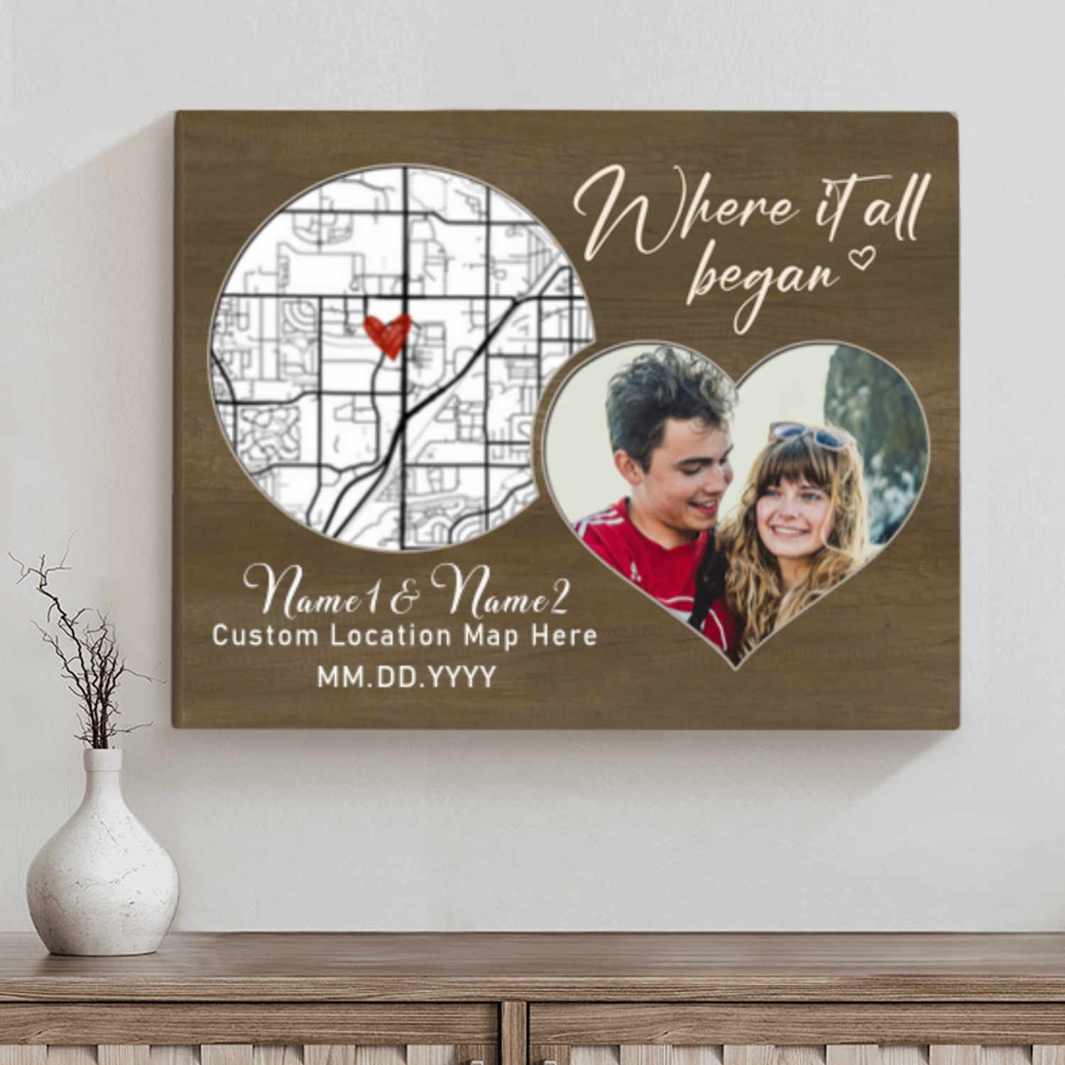 Custom Map Valentines Day Gifts, Where It All Began Personalized Location Map Canvas, Anniversary Gifts For Girlfriend Boyfriend, First Date Keepsake