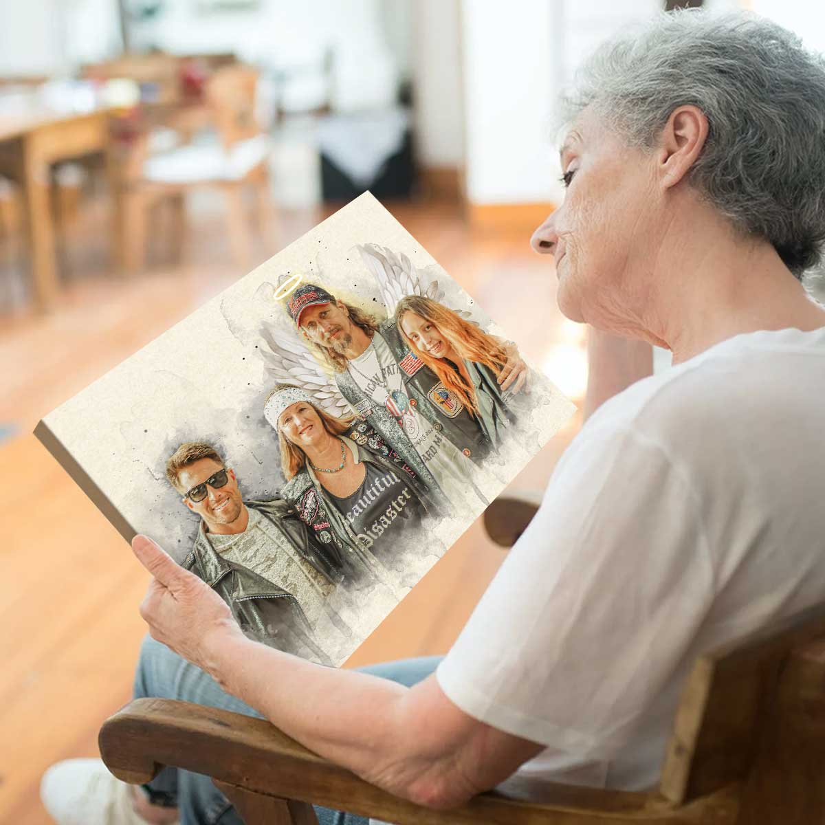 Custom Memorial Drawing Canvas, Personalized Family Memorial Portrait From Photo, Bereavement Gift Loss of Son, Blended Family Gift