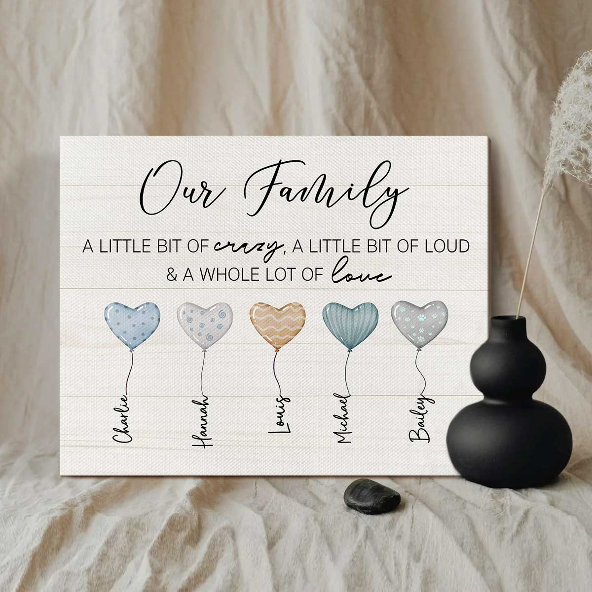 Custom Name Family On Canvas, Personalized Heart Balloon Family Canvas Print,  Christmas Gifts For Mom & Dad, Family Christmas Gift