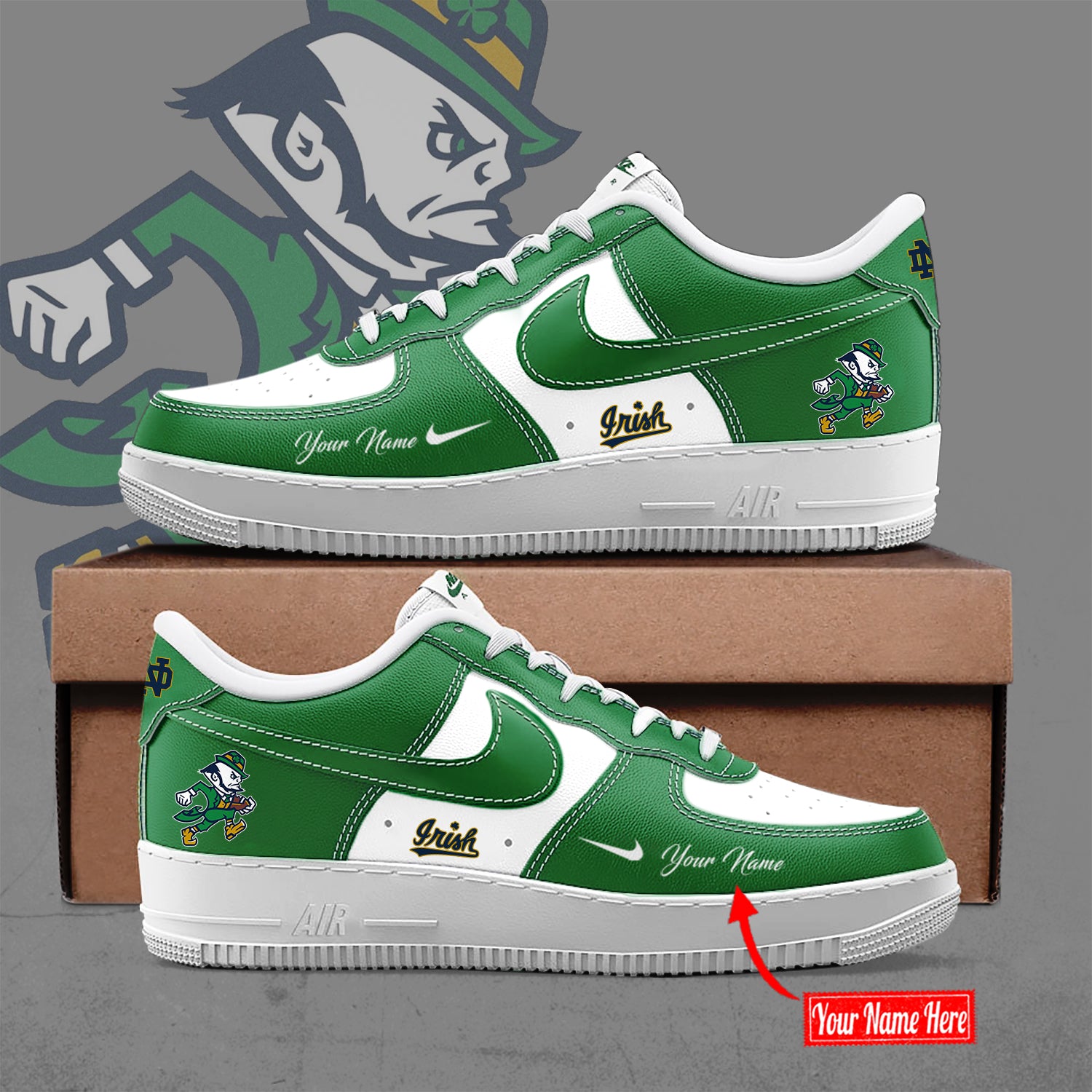 Custom Notre Dame Fighting Irish Football Leprechaun Limited Edition AF1 Sneaker
