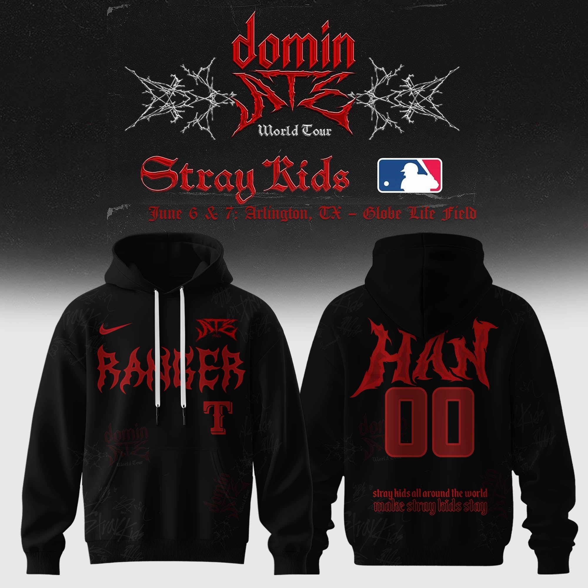 Custom Texas Rangers x Stray Kids Dominate World Tour 2025 Hoodie
