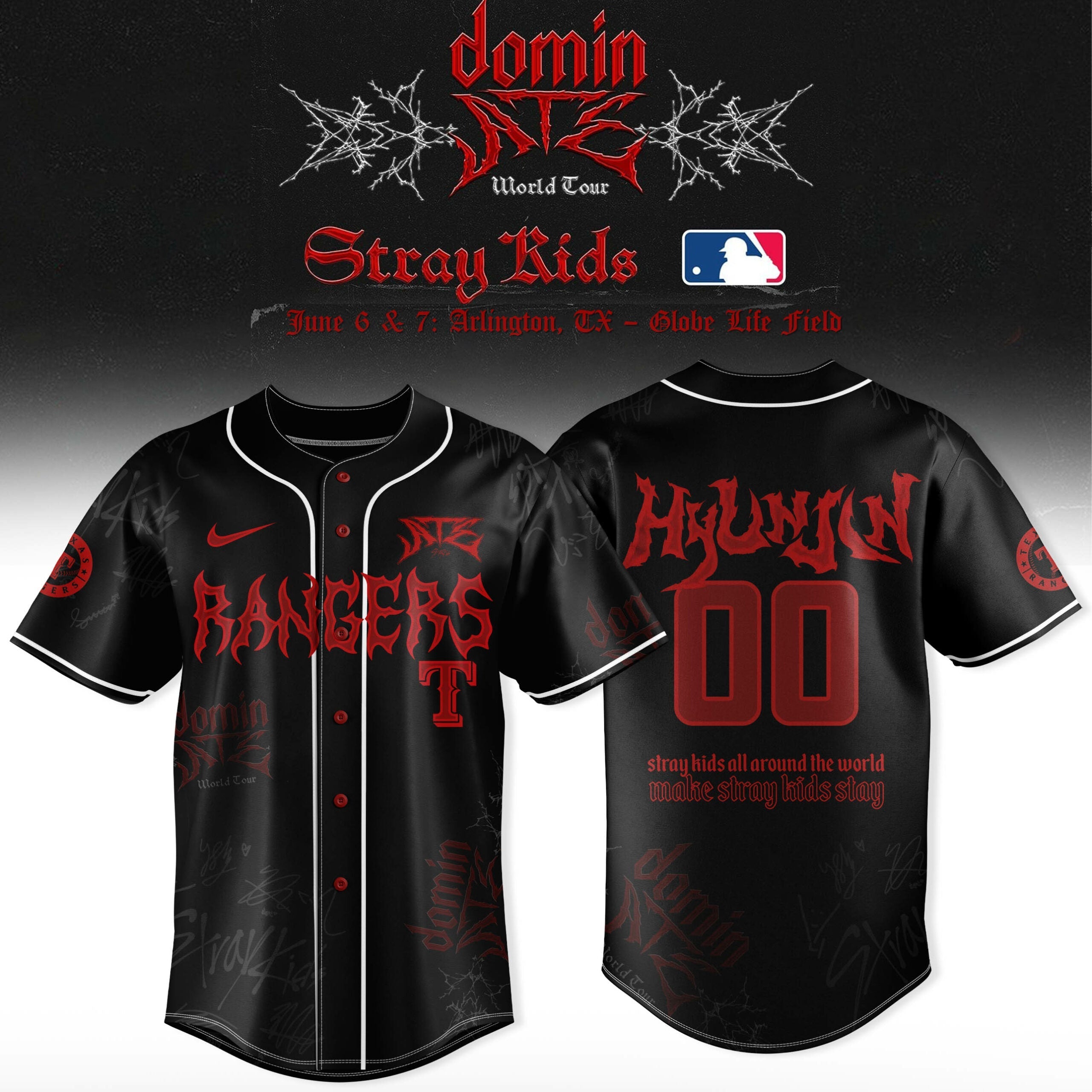 Custom Texas Rangers x Stray Kids Word tour 2025 Baseball Jersey