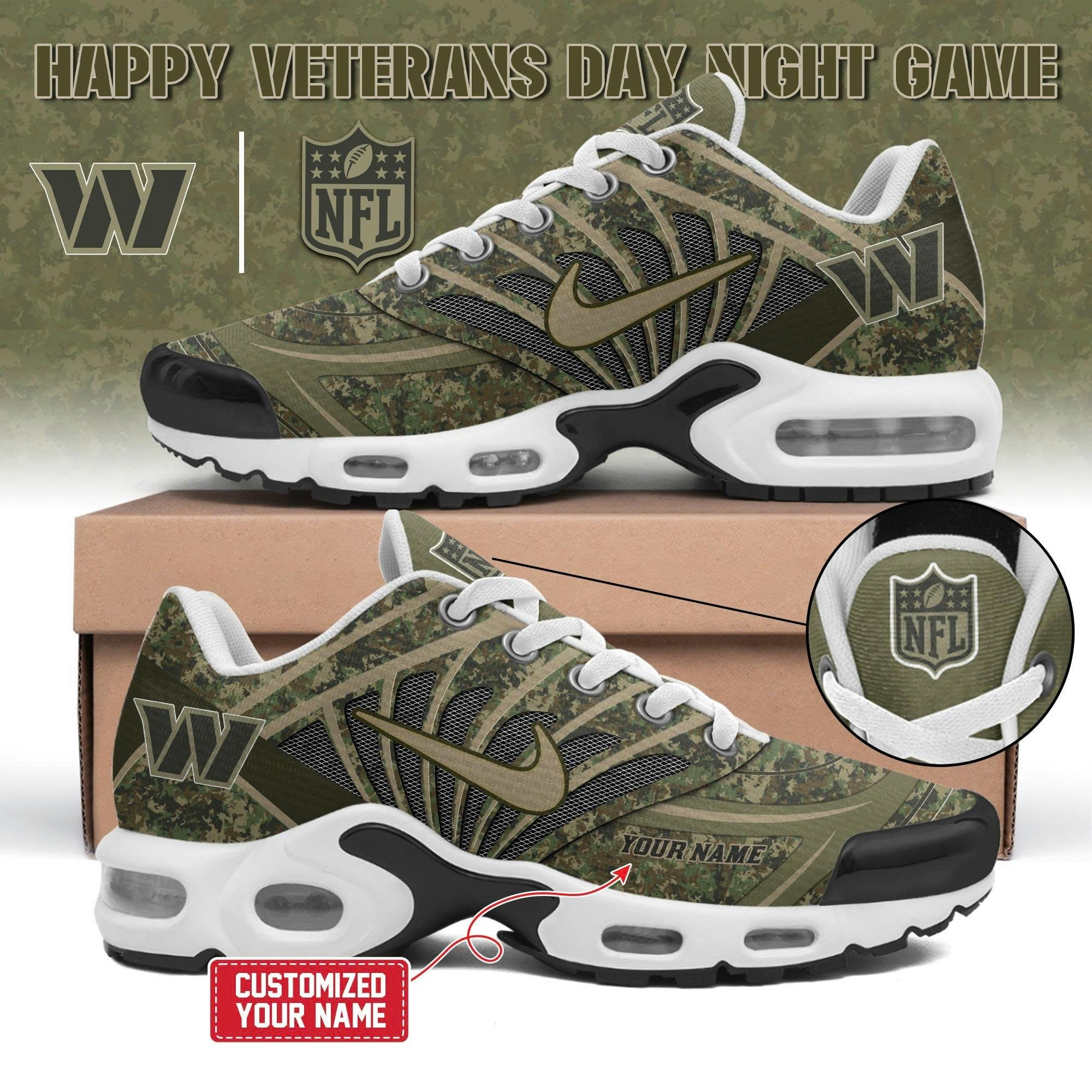 Custom Washington Commanders NFL x Happy Veteran Day 2025 New Max Soul Sneakers