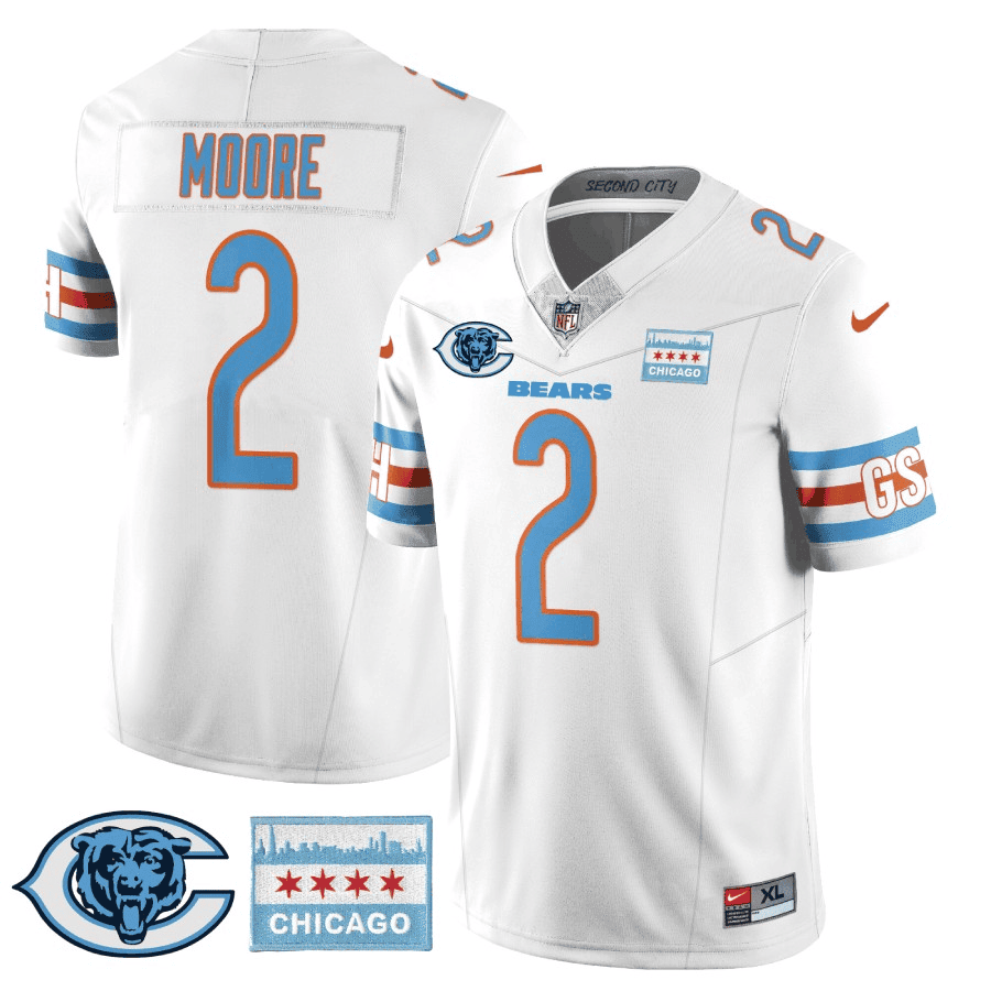 D J Moore MenÃ¢â‚¬â„¢s Chicago Bears City Edition GSH White Jersey - All Stitched