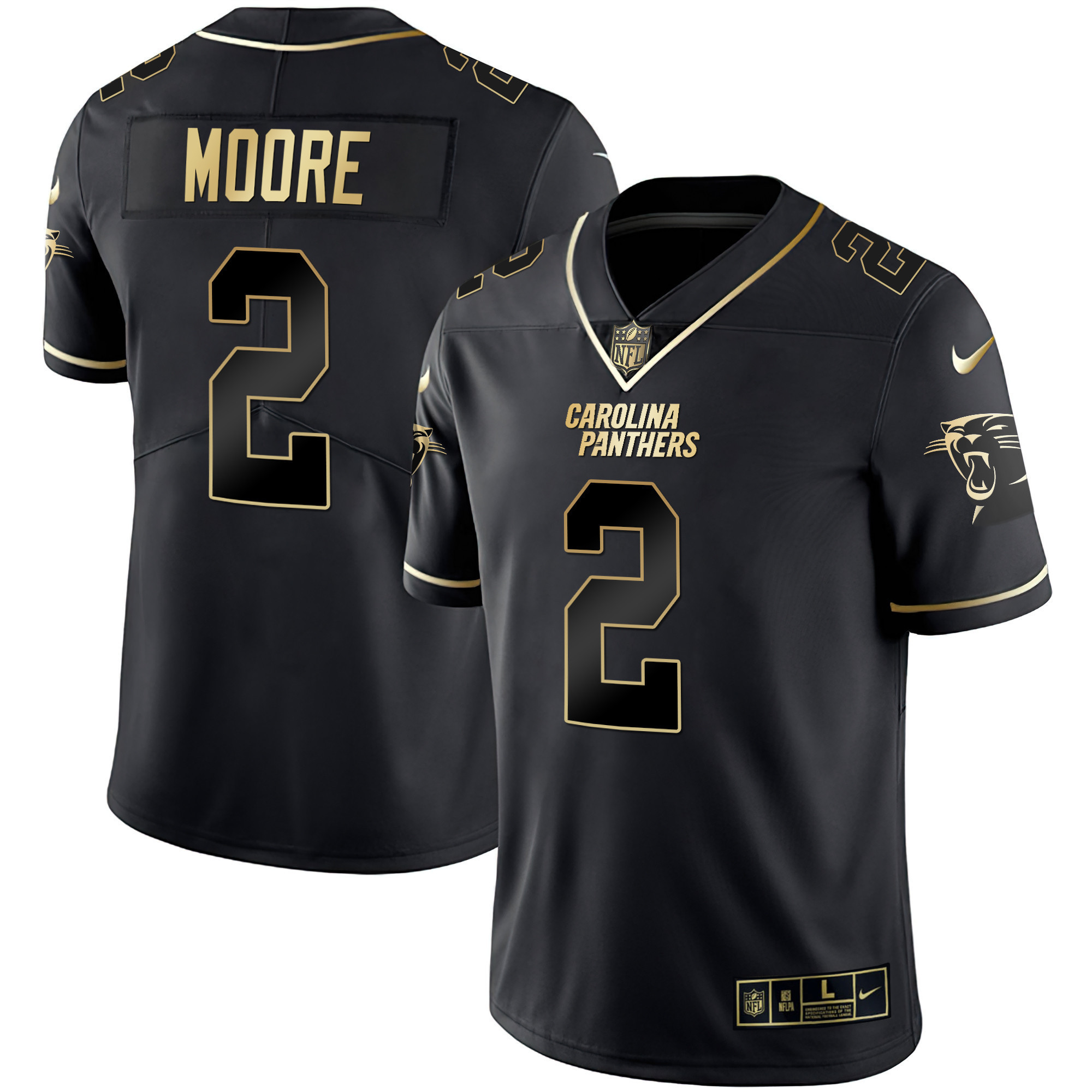 D.J. Moore Men's Carolina Panthers Black Gold & White Gold Vapor Limited Black Gold Jersey - All Stitched