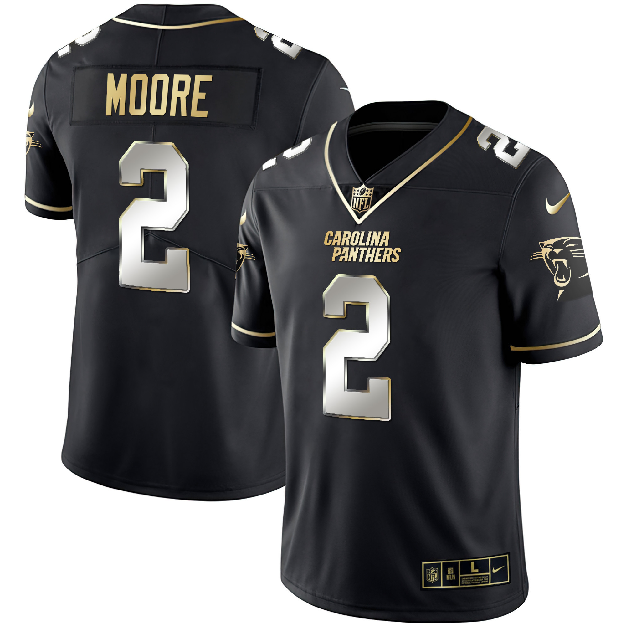D.J. Moore Men's Carolina Panthers Black Gold & White Gold Vapor Limited Black Limited Jersey - All Stitched
