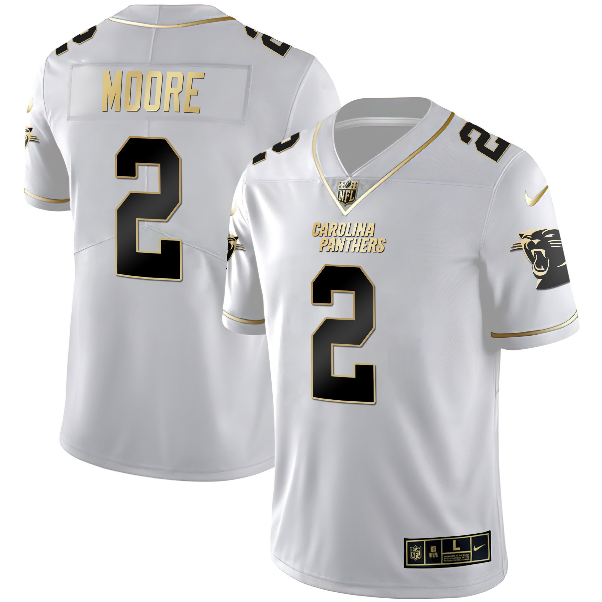 D.J. Moore Men's Carolina Panthers Black Gold & White Gold Vapor Limited White Gold Jersey - All Stitched