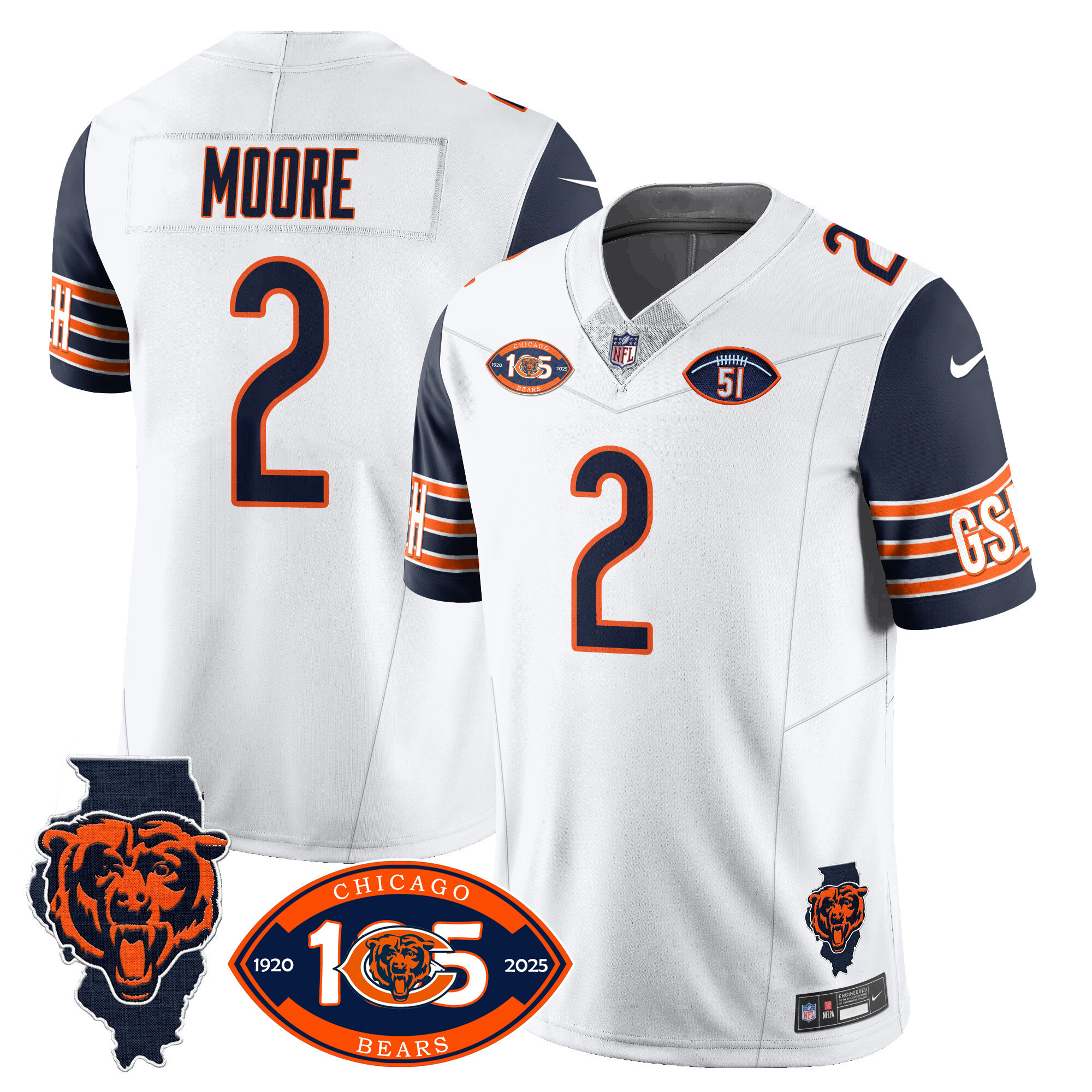 D.J. Moore Men's Chicago Bears 1920-2025 The Chicago Bears Vapor Limited Navy Sleeves Jersey - All Stitched