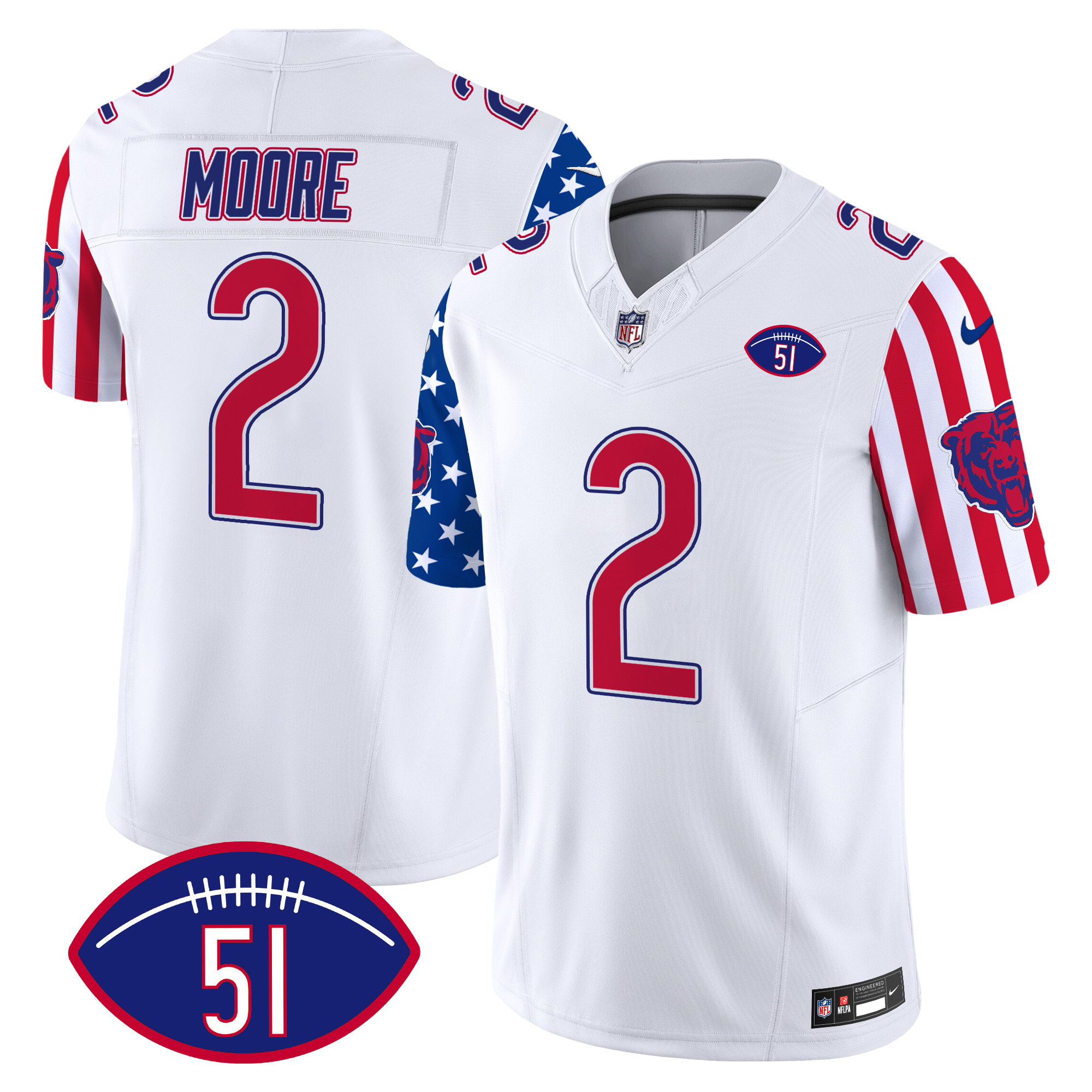 D.J. Moore Men's Chicago Bears American Style Vapor Limited White Jersey - All Stitched
