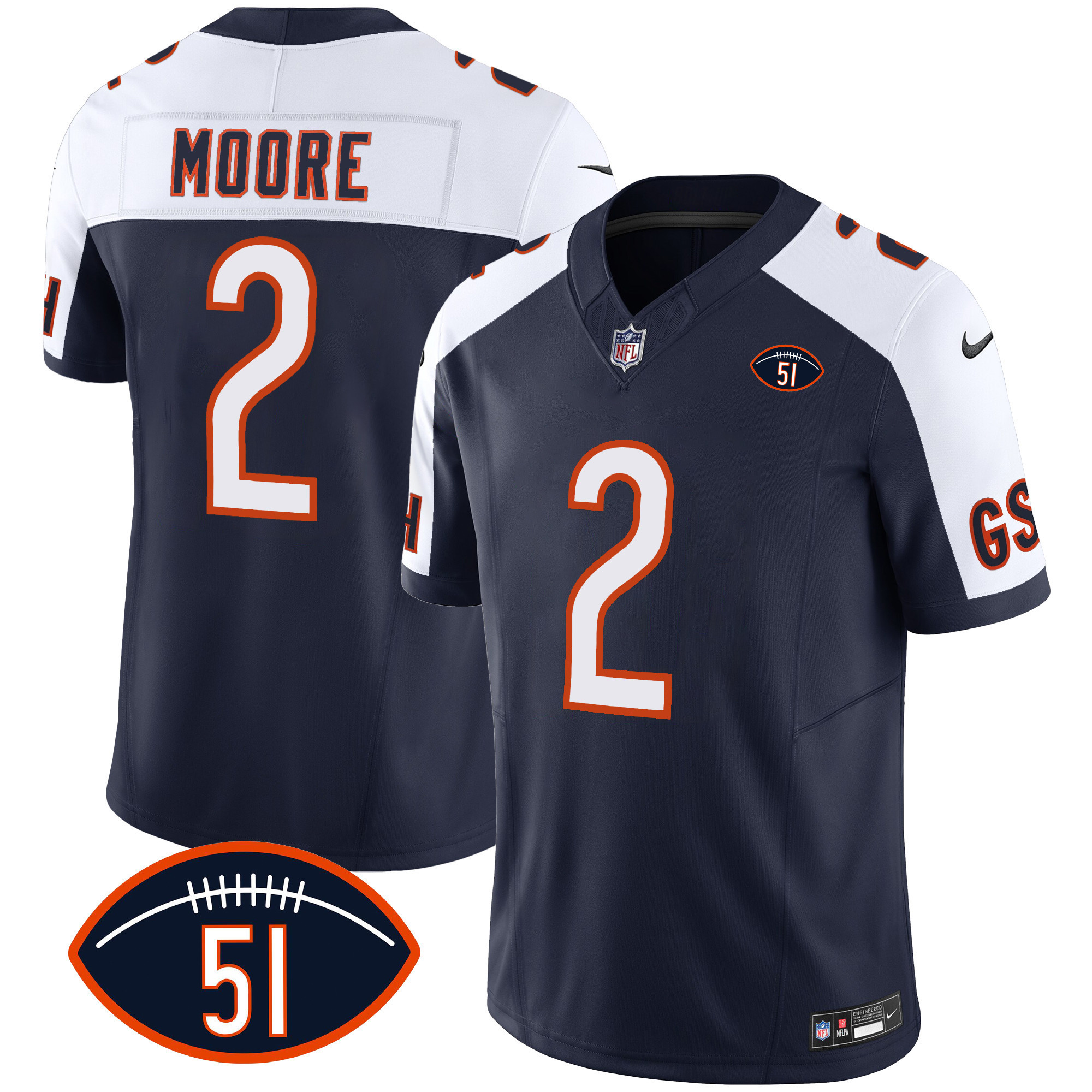 D.J. Moore Men's Chicago Bears Dick Butkus Patch GSH Vapor Alternate Jersey - All Stitched