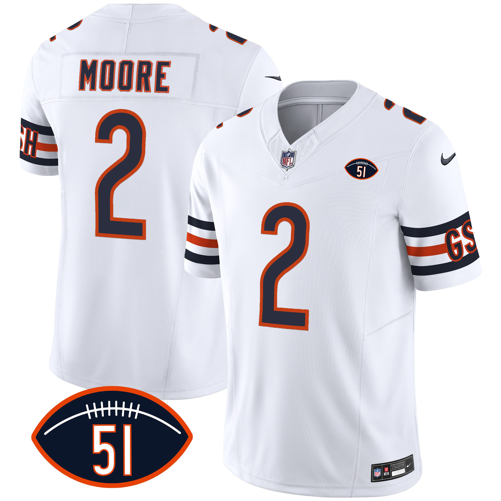 D.J. Moore Men's Chicago Bears Dick Butkus Patch GSH Vapor White Jersey - All Stitched