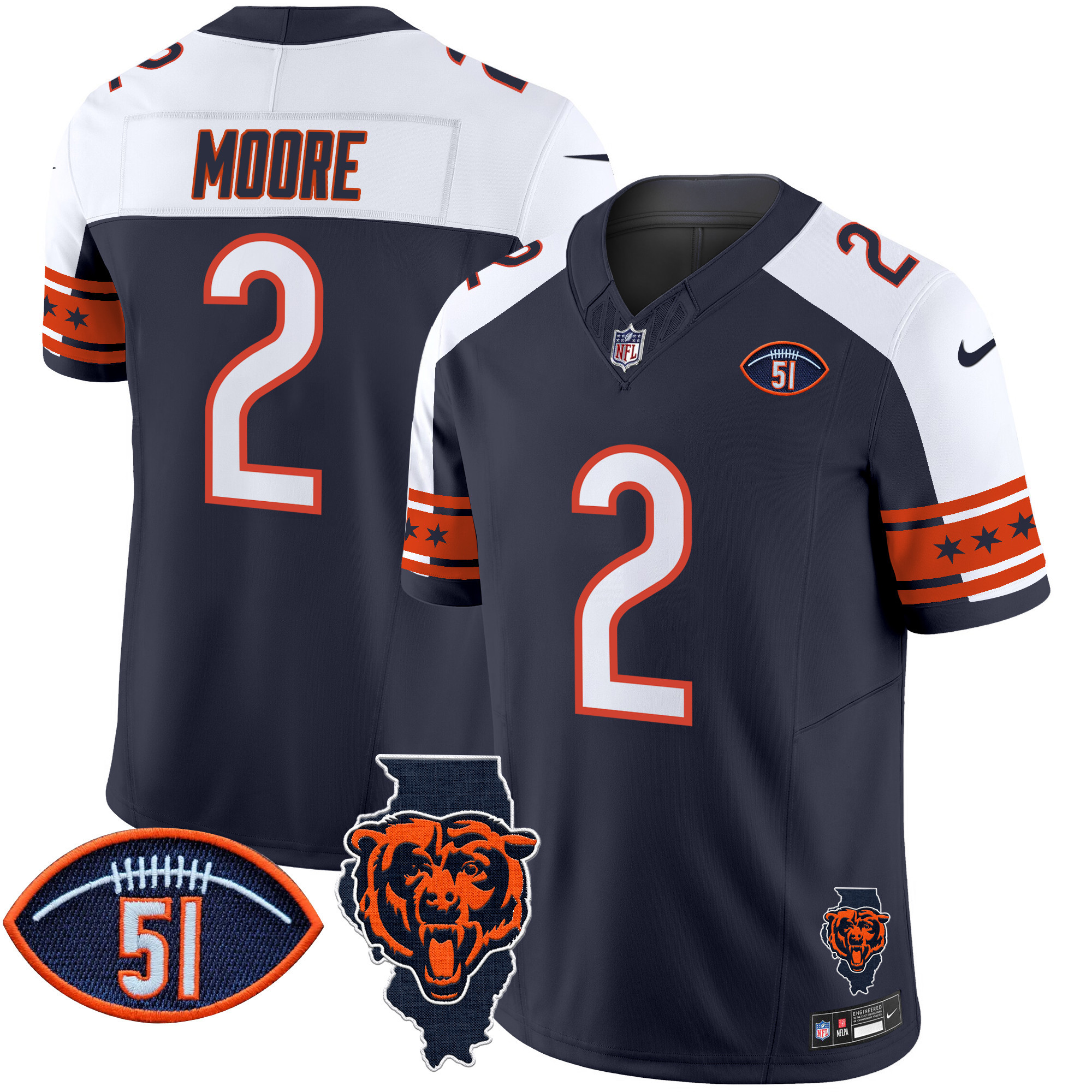 D.J. Moore Men's Chicago Bears Illinois & Dick Butkus Patch Vapor Limited Alternate Jersey - All Stitched