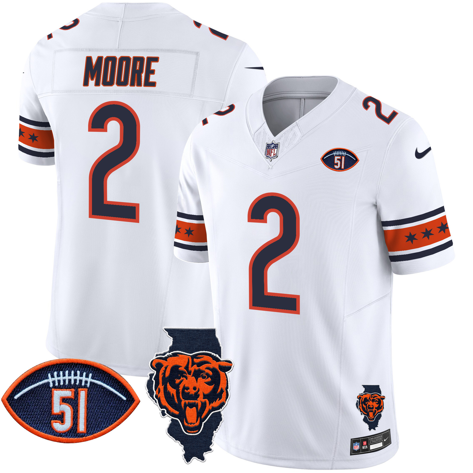 D.J. Moore Men's Chicago Bears Illinois & Dick Butkus Patch Vapor Limited White Jersey - All Stitched