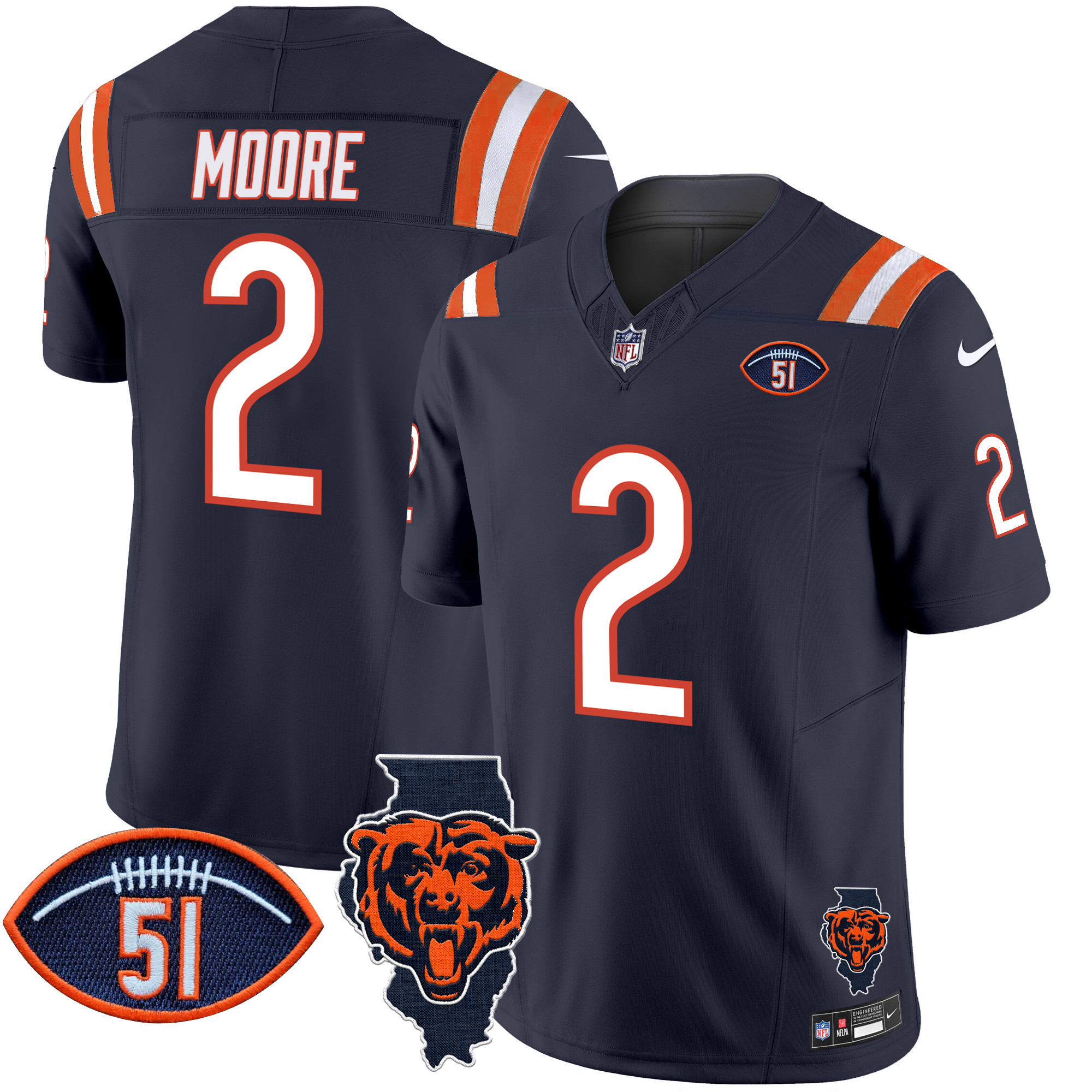 D.J. Moore Men's Chicago Bears Illinois Patch Vapor Limited Navy Jersey - All Stitched