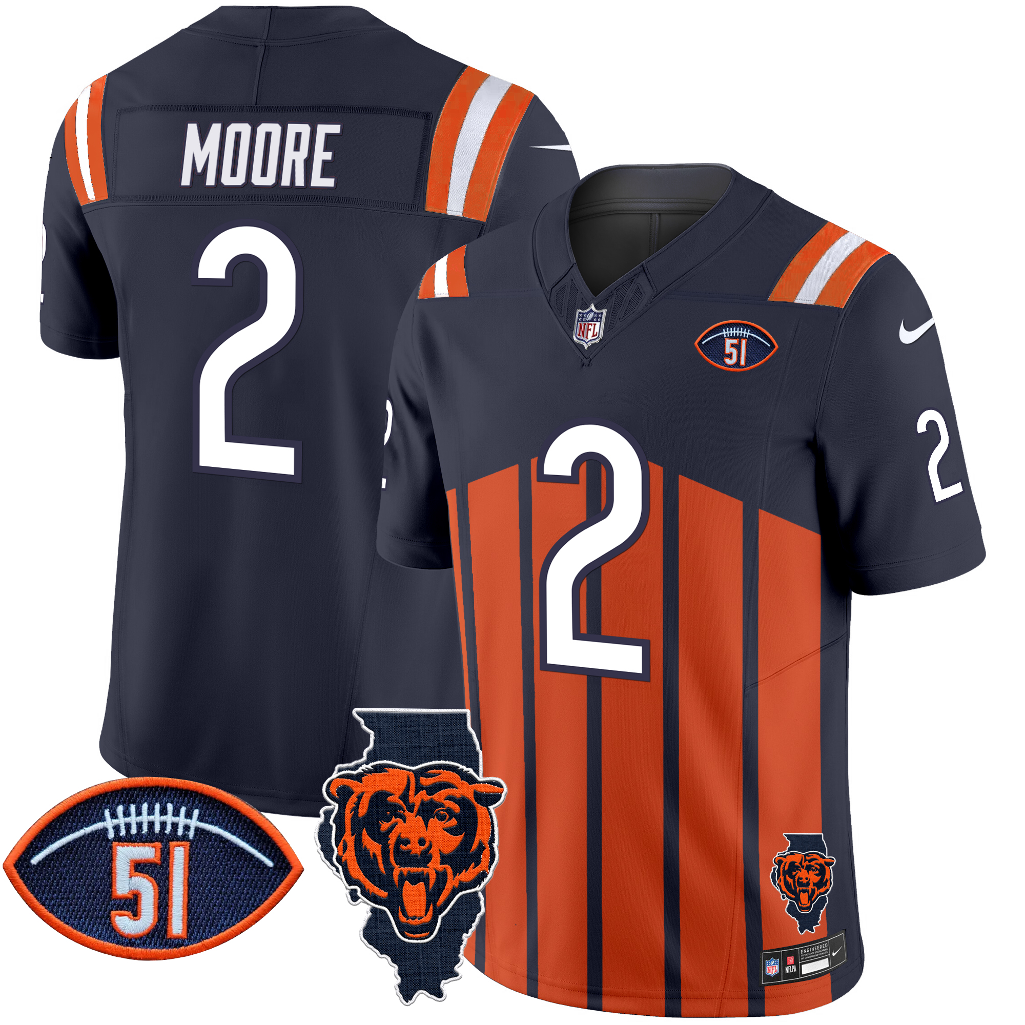 D.J. Moore Men's Chicago Bears Illinois Patch Vapor Limited Navy Special Jersey - All Stitched