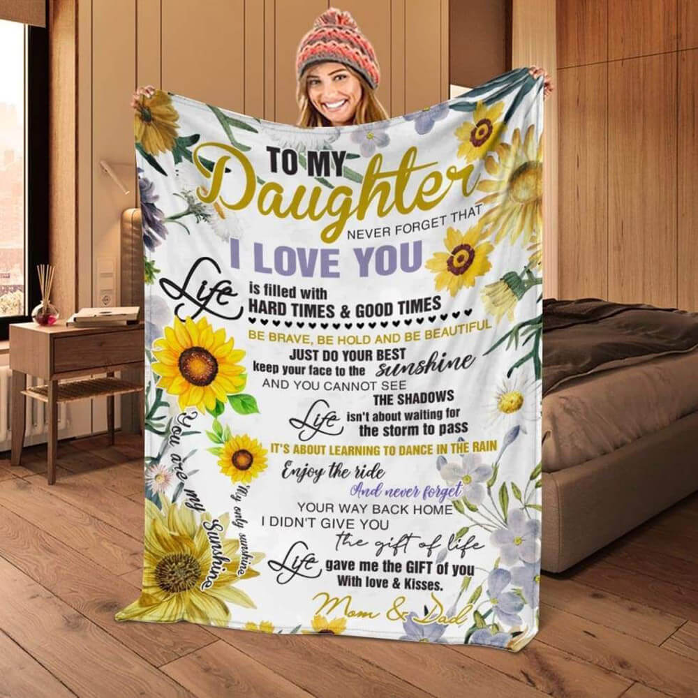 Dad Gift For Daughter Never Forget I Love You Throw Fleece Quilt Blanket - TopBestClothing