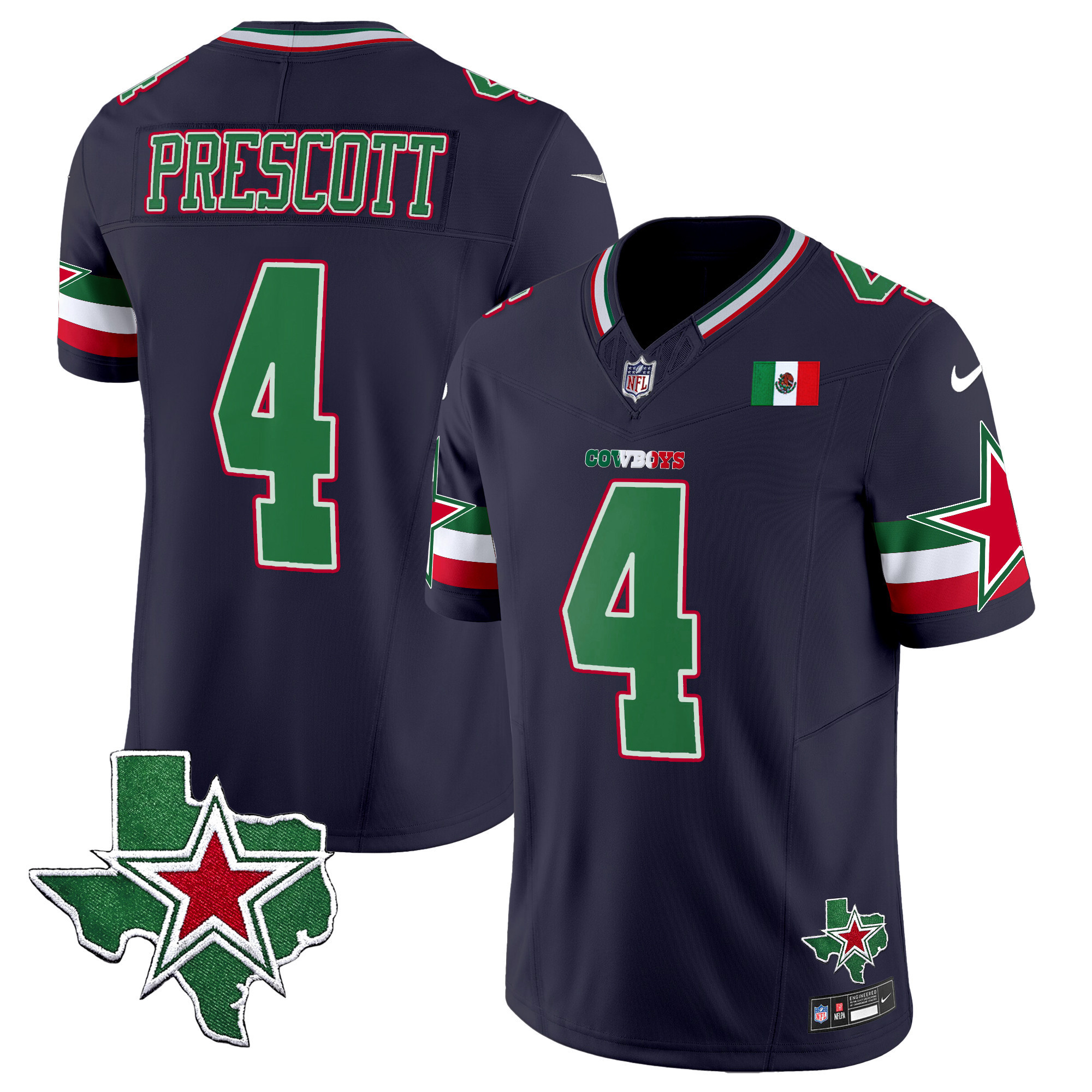 Dak Prescott Men's Dallas Cowboys 2024 Mexico Vapor Limited Navy Jersey - All Stitched