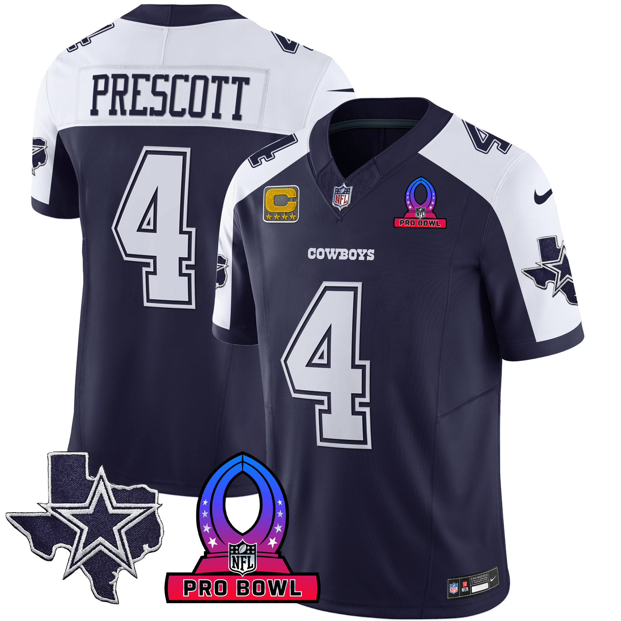 Dak Prescott Men's Dallas Cowboys 2024 Pro Bowl Patch Vapor Alternate Navy Jersey - All Stitched