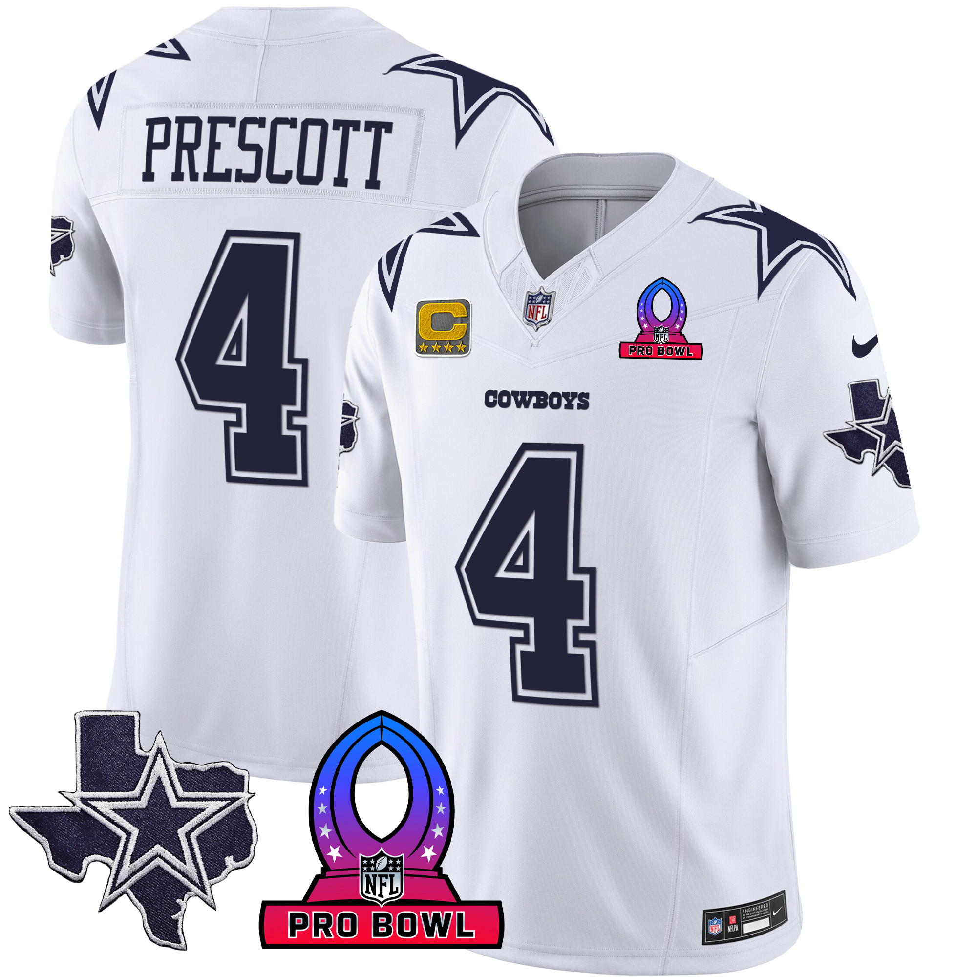 Dak Prescott Men's Dallas Cowboys 2024 Pro Bowl Patch Vapor White Jersey - All Stitched