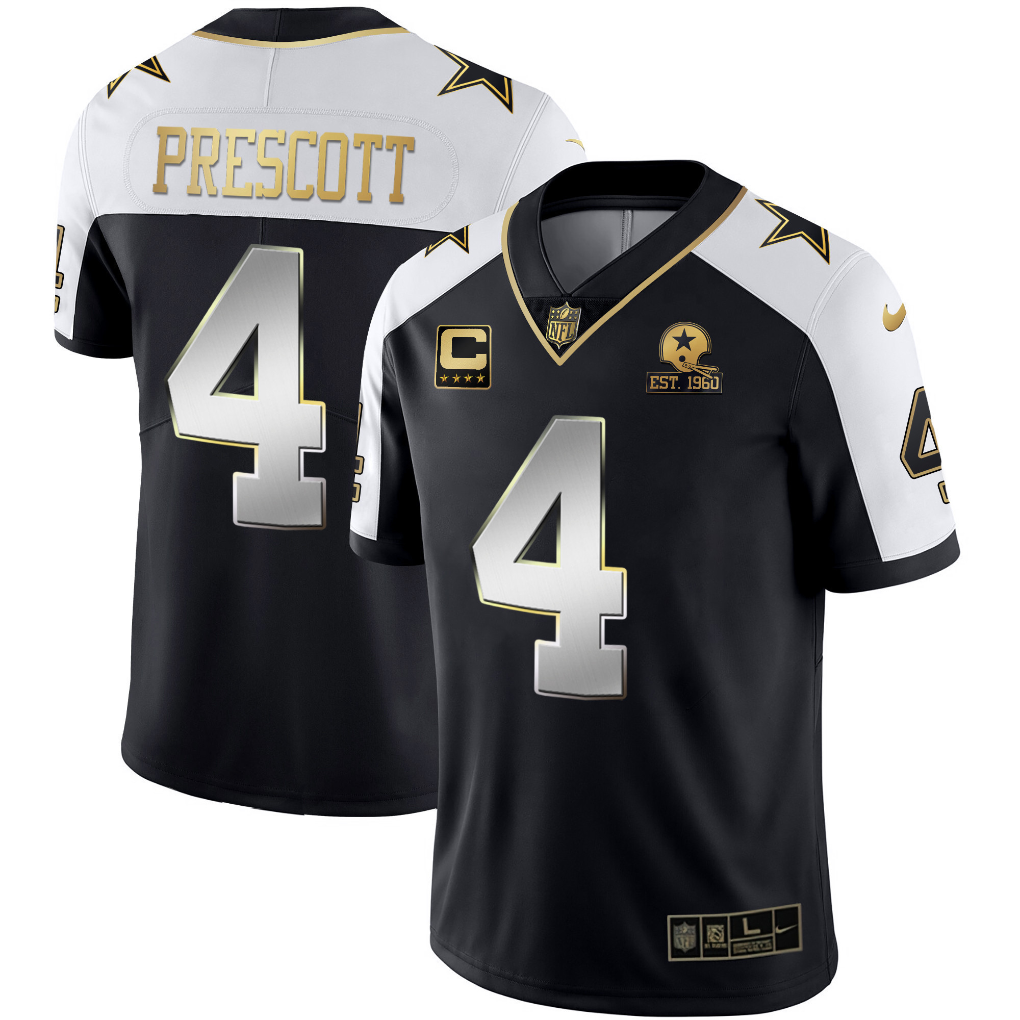 Dak Prescott Men's Dallas Cowboys Alternate Vapor Black Gold & Navy Gold Limited - All Stitched Alternate Limited Jersey - All Stitched