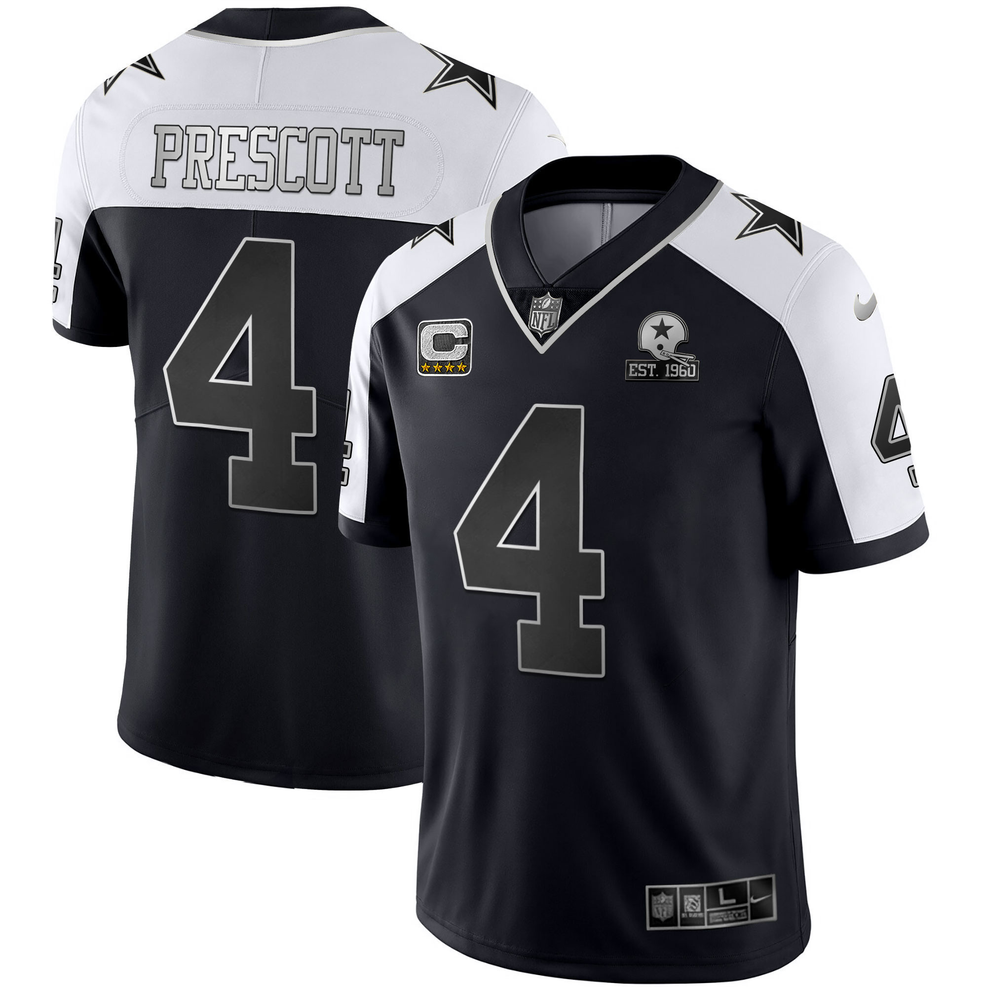 Dak Prescott Men's Dallas Cowboys Alternate Vapor Black Gold & Navy Gold Limited - All Stitched Black Silver Jersey - All Stitched