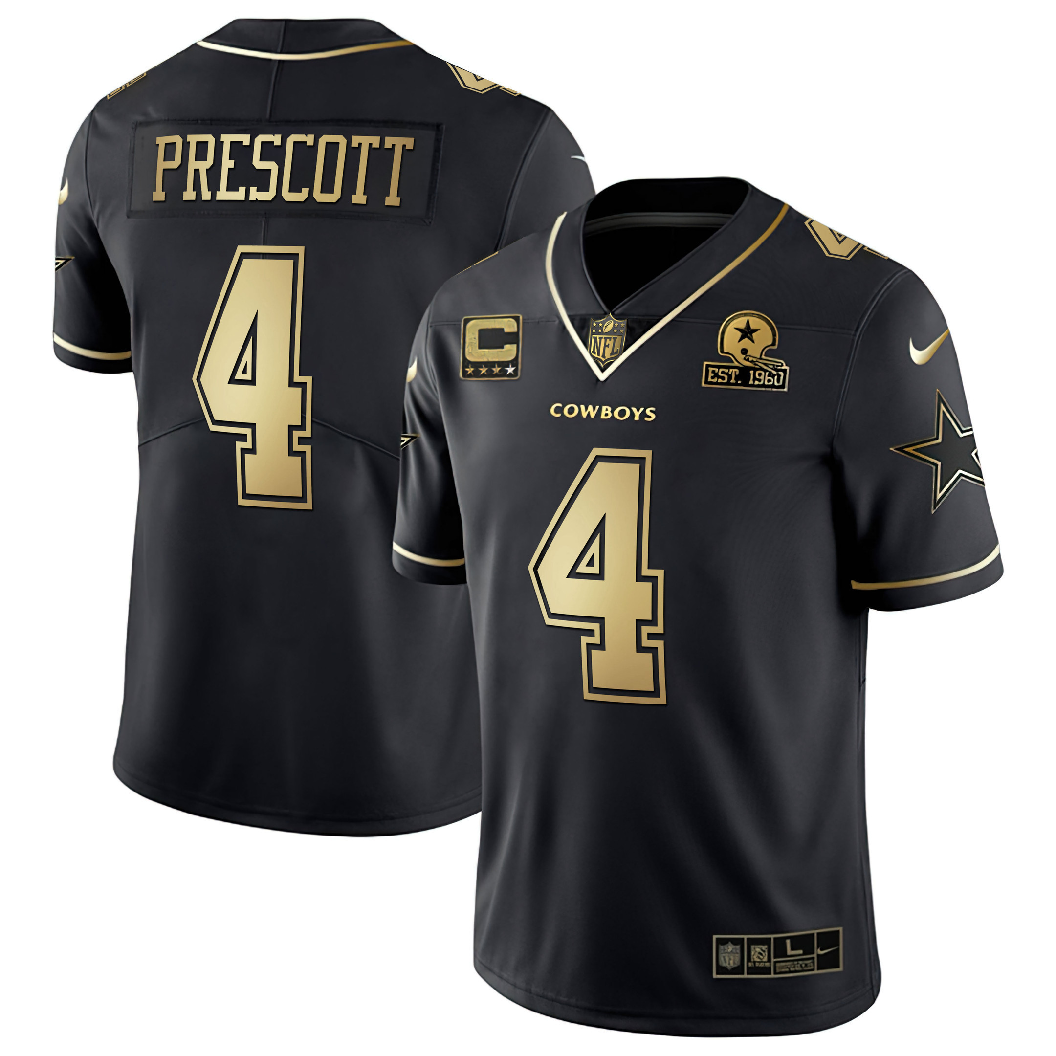 Dak Prescott Men's Dallas Cowboys Black & White Gold Vapor Limited - All Stitched Black Gold Jersey - All Stitched