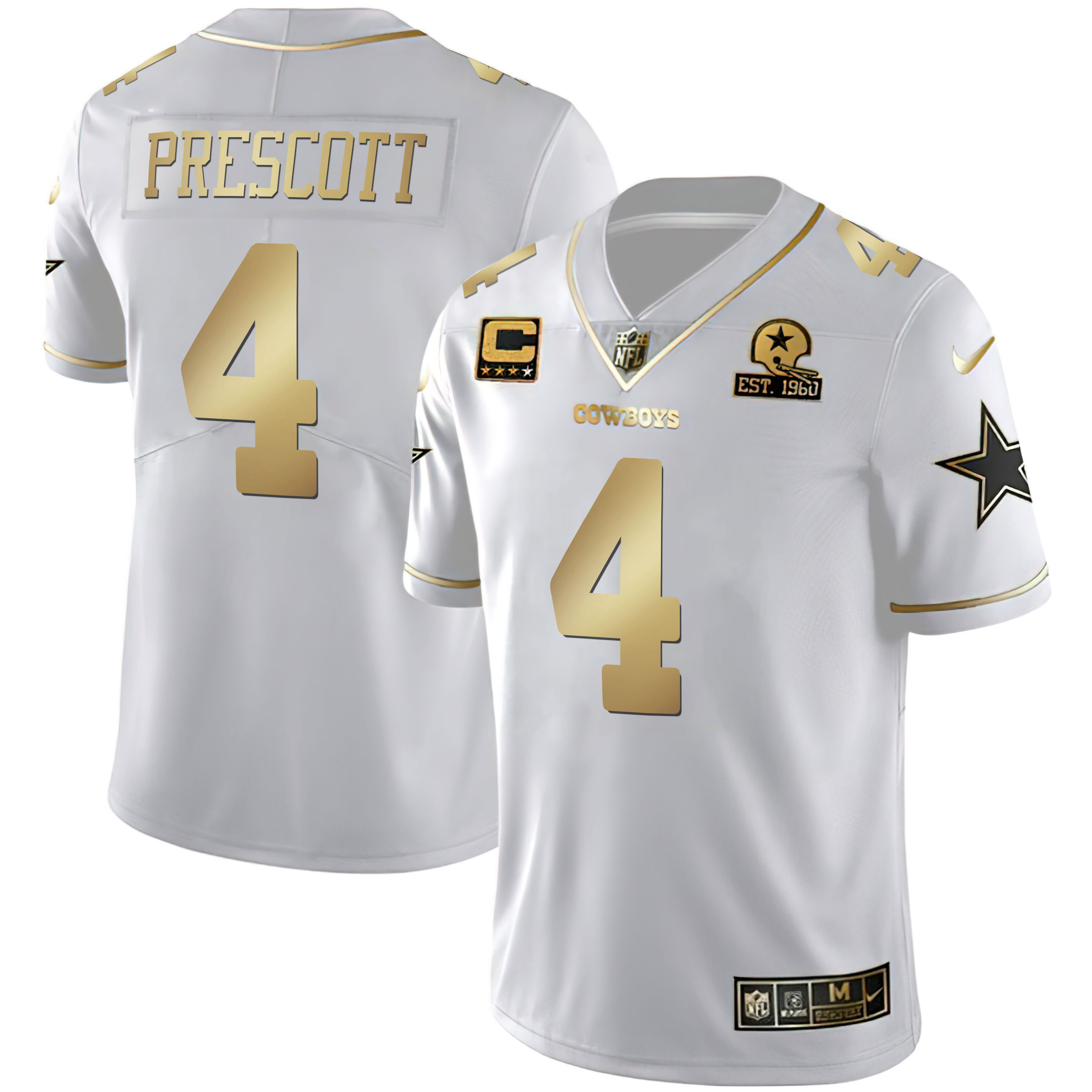 Dak Prescott Men's Dallas Cowboys Black & White Gold Vapor Limited - All Stitched White Gold Jersey - All Stitched