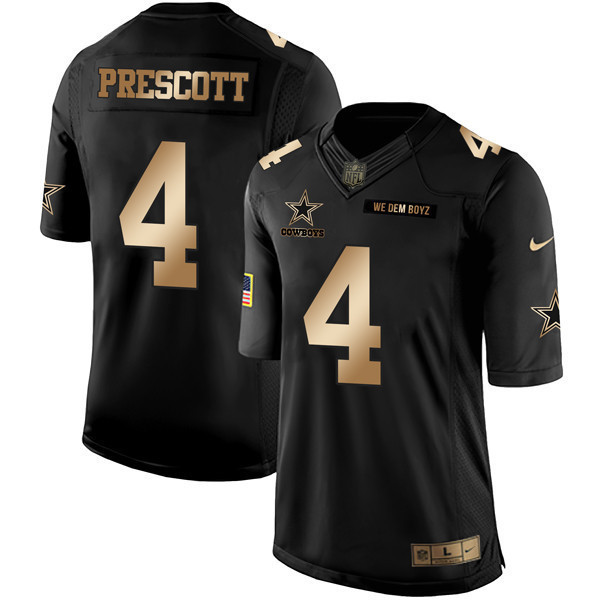 Dak Prescott Men's Dallas Cowboys Black Gold Collection - All Stitched Limited-Gold Jersey - All Stitched