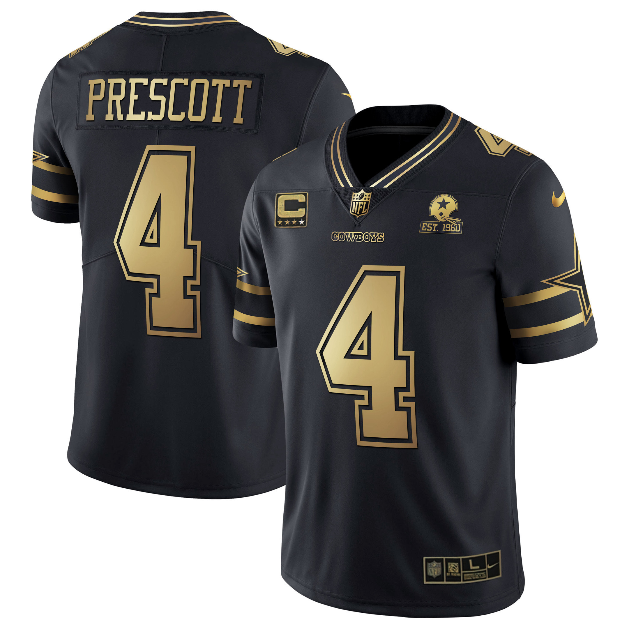 Dak Prescott Men's Dallas Cowboys Black Gold Collection - All Stitched Vapor Gold Jersey - All Stitched
