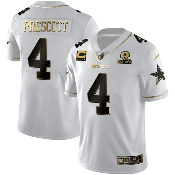 Dak Prescott Men's Dallas Cowboys Black Gold Collection - All Stitched White Gold Jersey - All Stitched