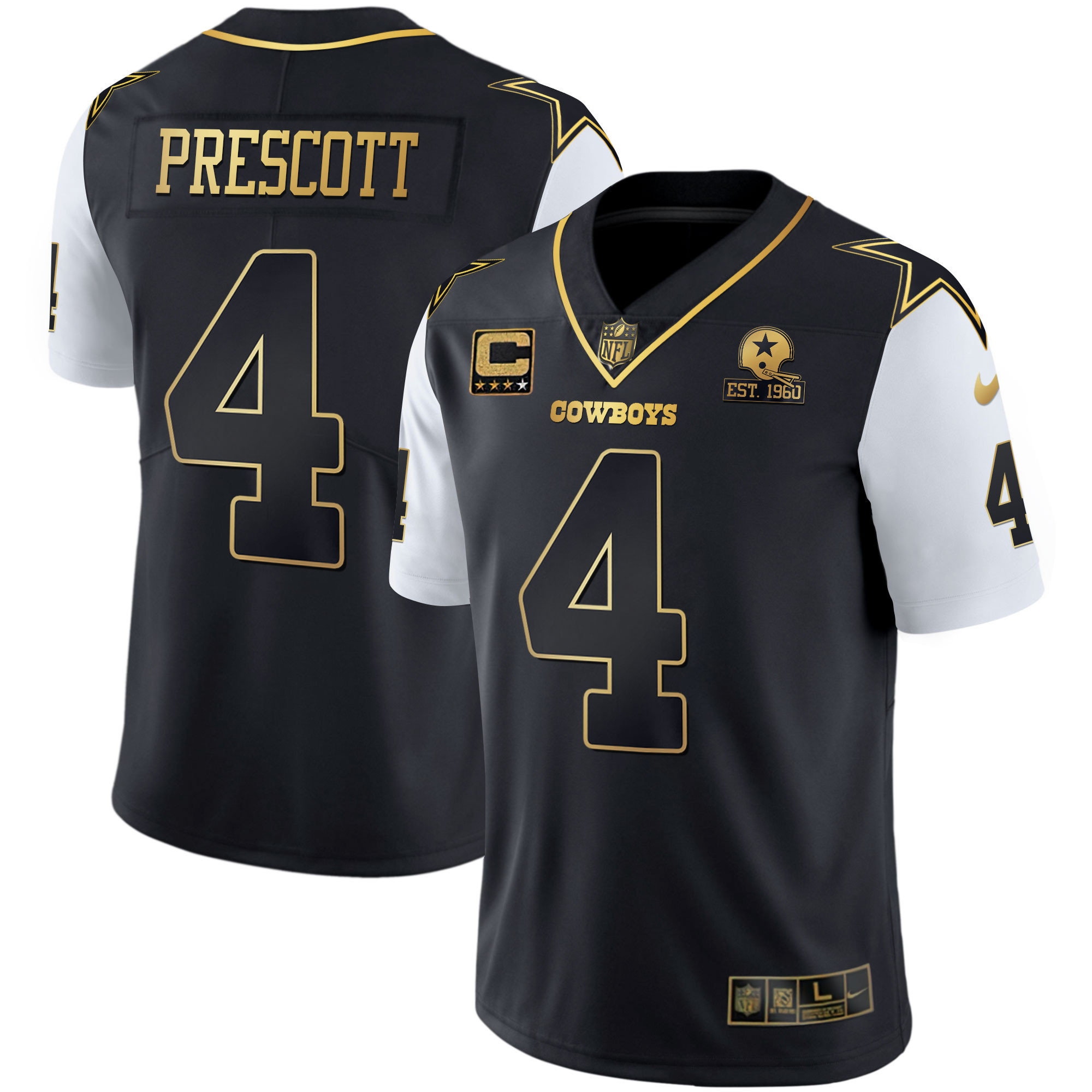 Dak Prescott Men's Dallas Cowboys Color Rush Vapor Black & White Gold Limited - All Stitched Black Vapor Jersey - All Stitched