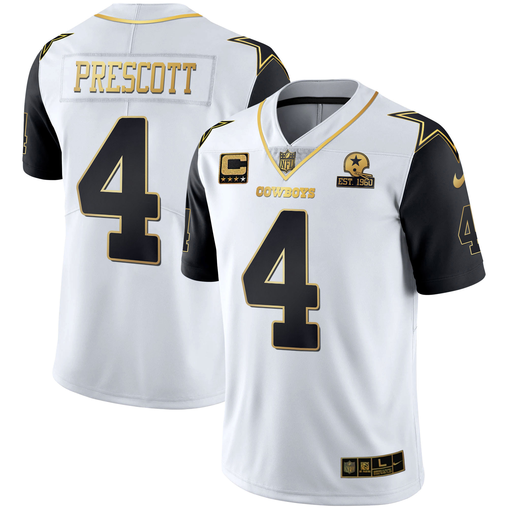 Dak Prescott Men's Dallas Cowboys Color Rush Vapor Black & White Gold Limited - All Stitched White Vapor Jersey - All Stitched