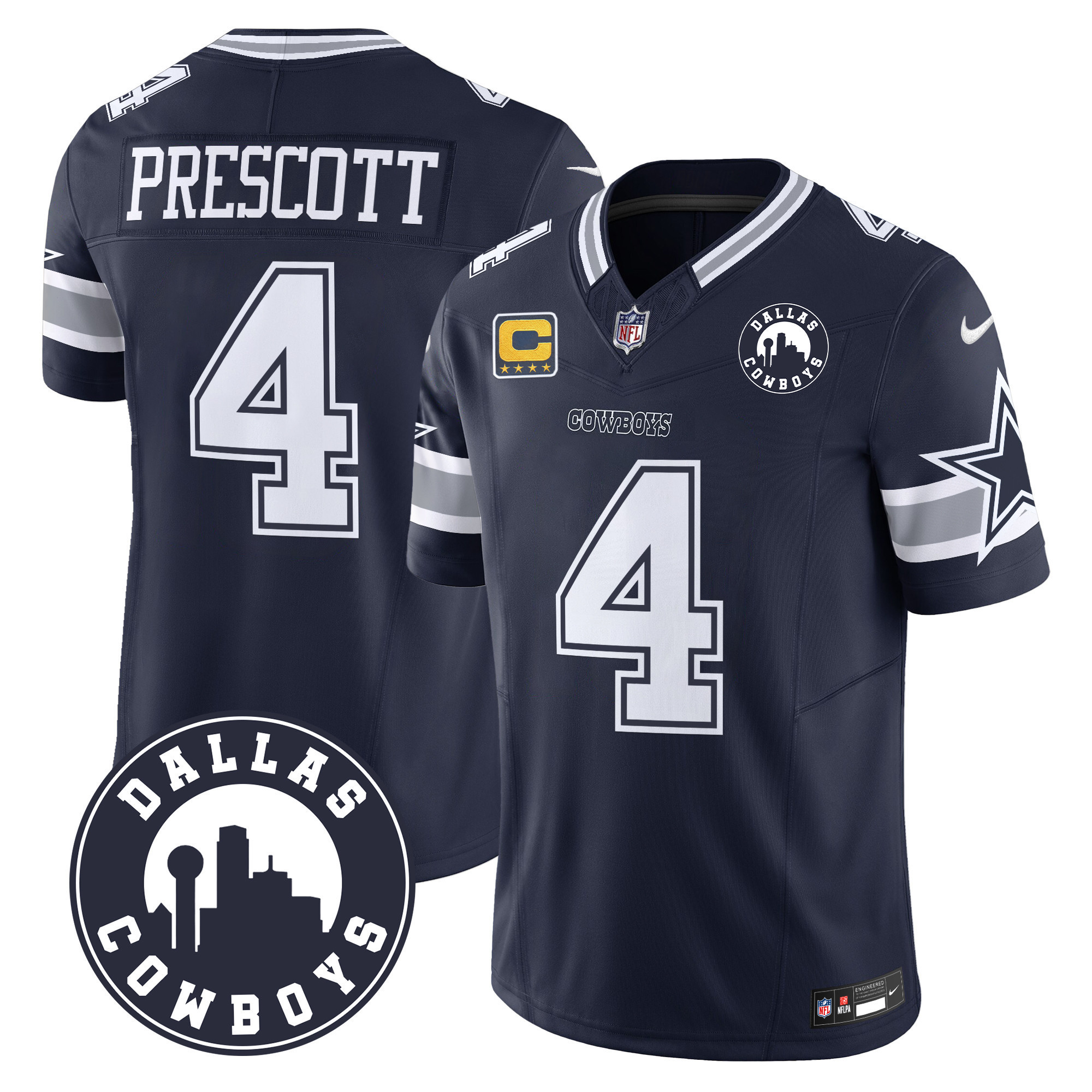 Dak Prescott Men's Dallas Cowboys "Dallas City" Patch Vapor Limited Navy Jersey - All Stitched