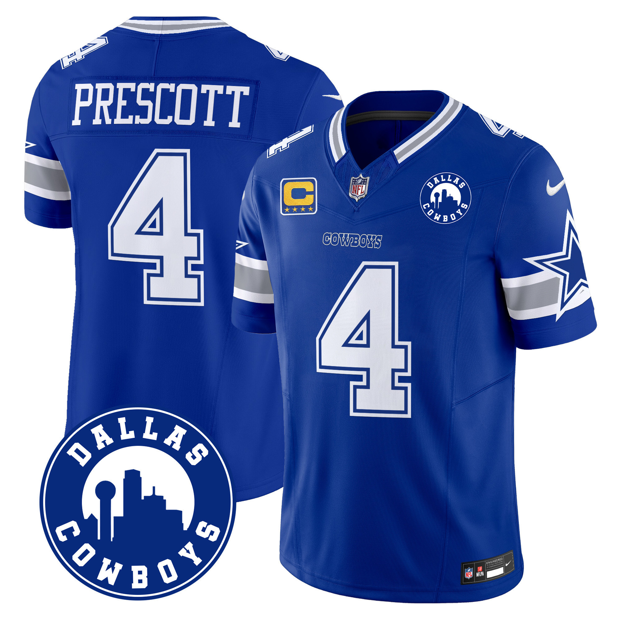 Dak Prescott Men's Dallas Cowboys "Dallas City" Patch Vapor Limited Royal Jersey - All Stitched