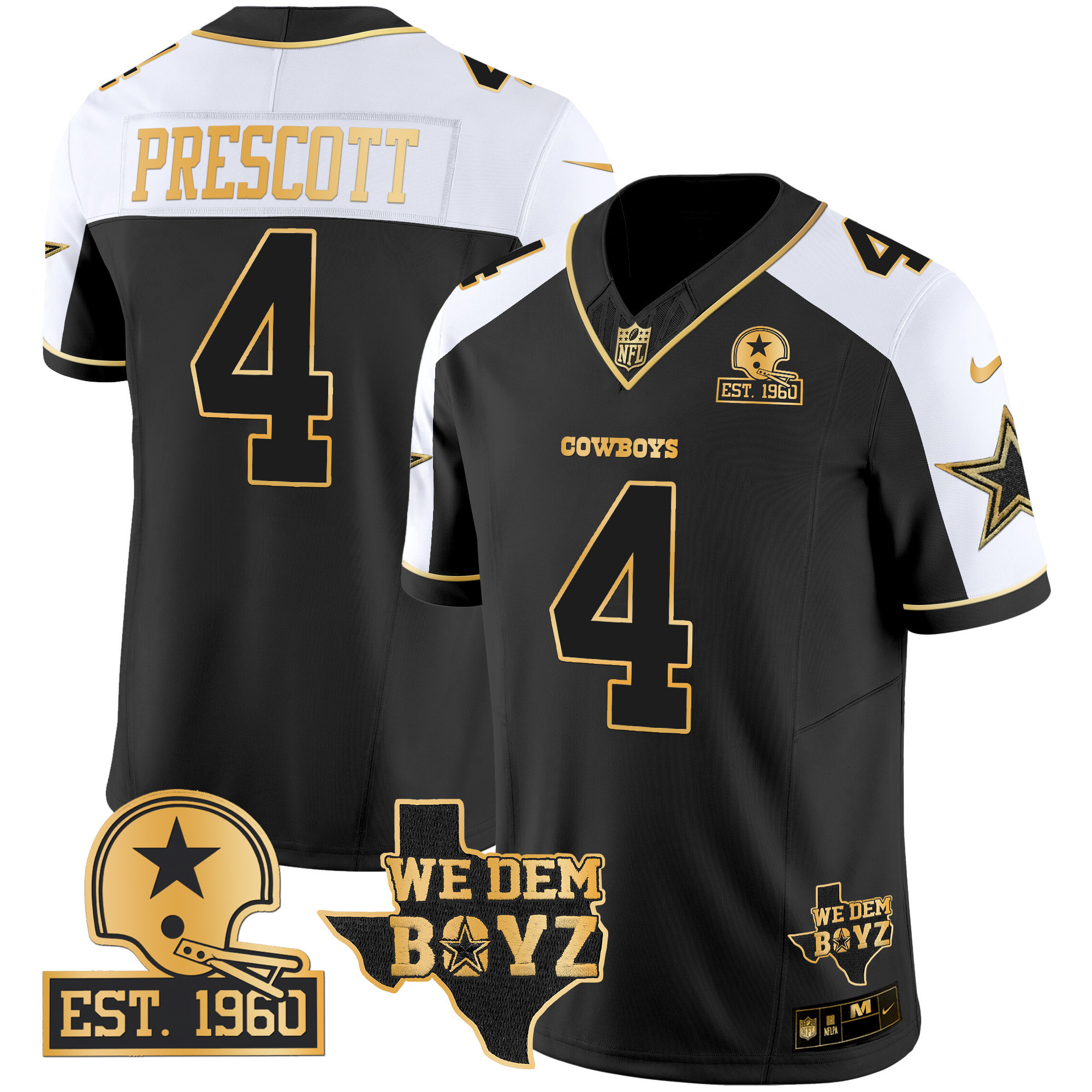 Dak Prescott Men's Dallas Cowboys Est. 1960 & We Dem Boyz Patch Gold Vapor Limited Alternate Jersey - All Stitched