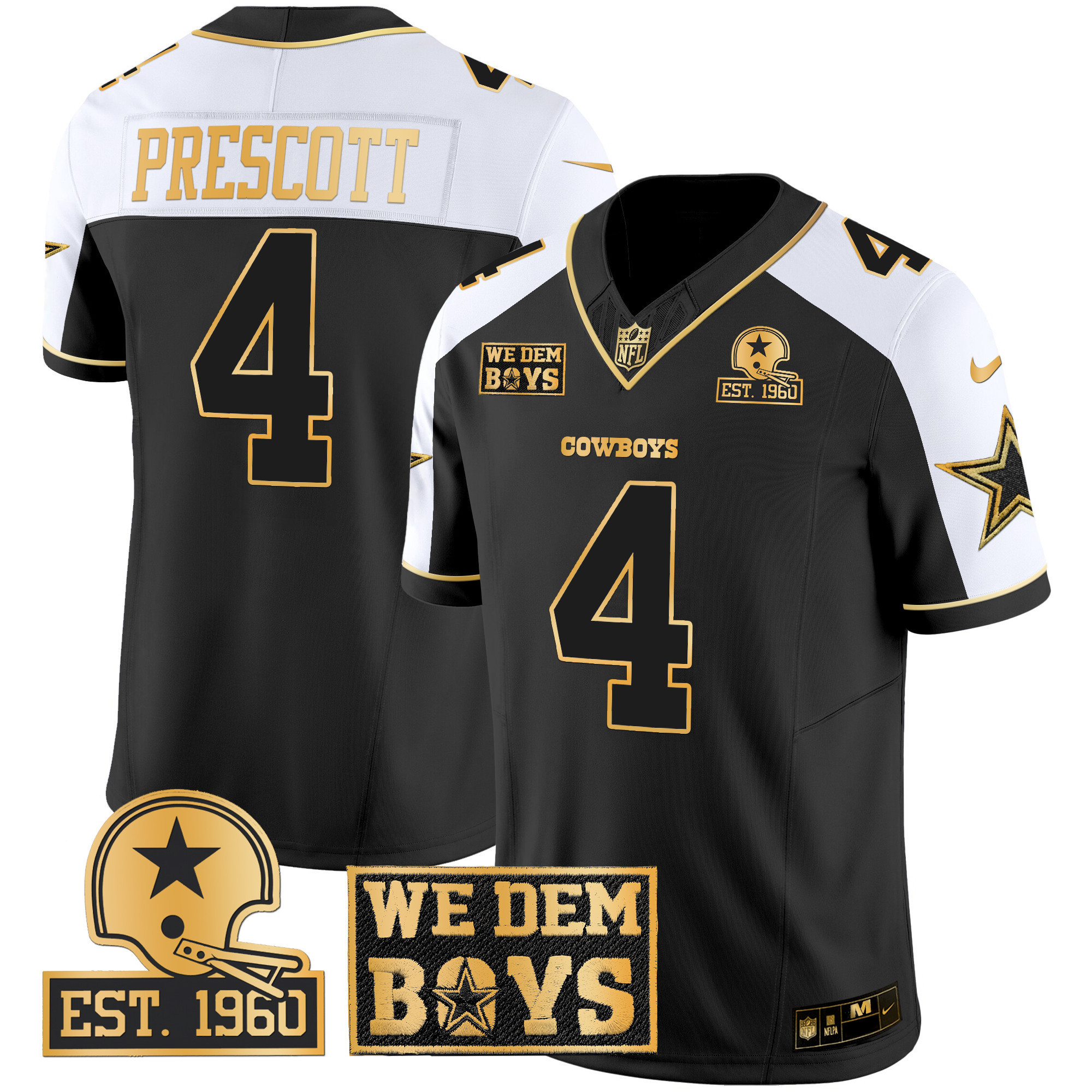 Dak Prescott Men's Dallas Cowboys Est. 1960 & We Dem Boyz Patch Gold Vapor Limited Alternate Jersey - All Stitched