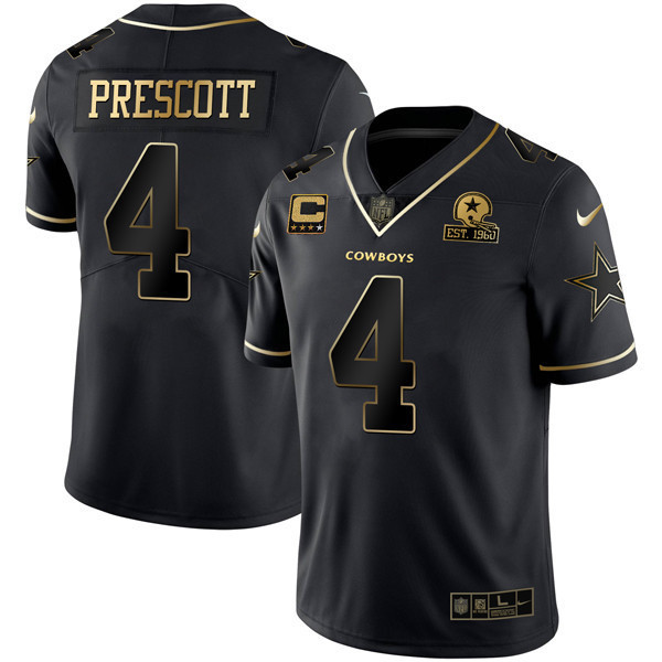 Dak Prescott Men's Dallas Cowboys Gold & Split Vapor Est 1960 Patch Black Gold Jersey - All Stitched