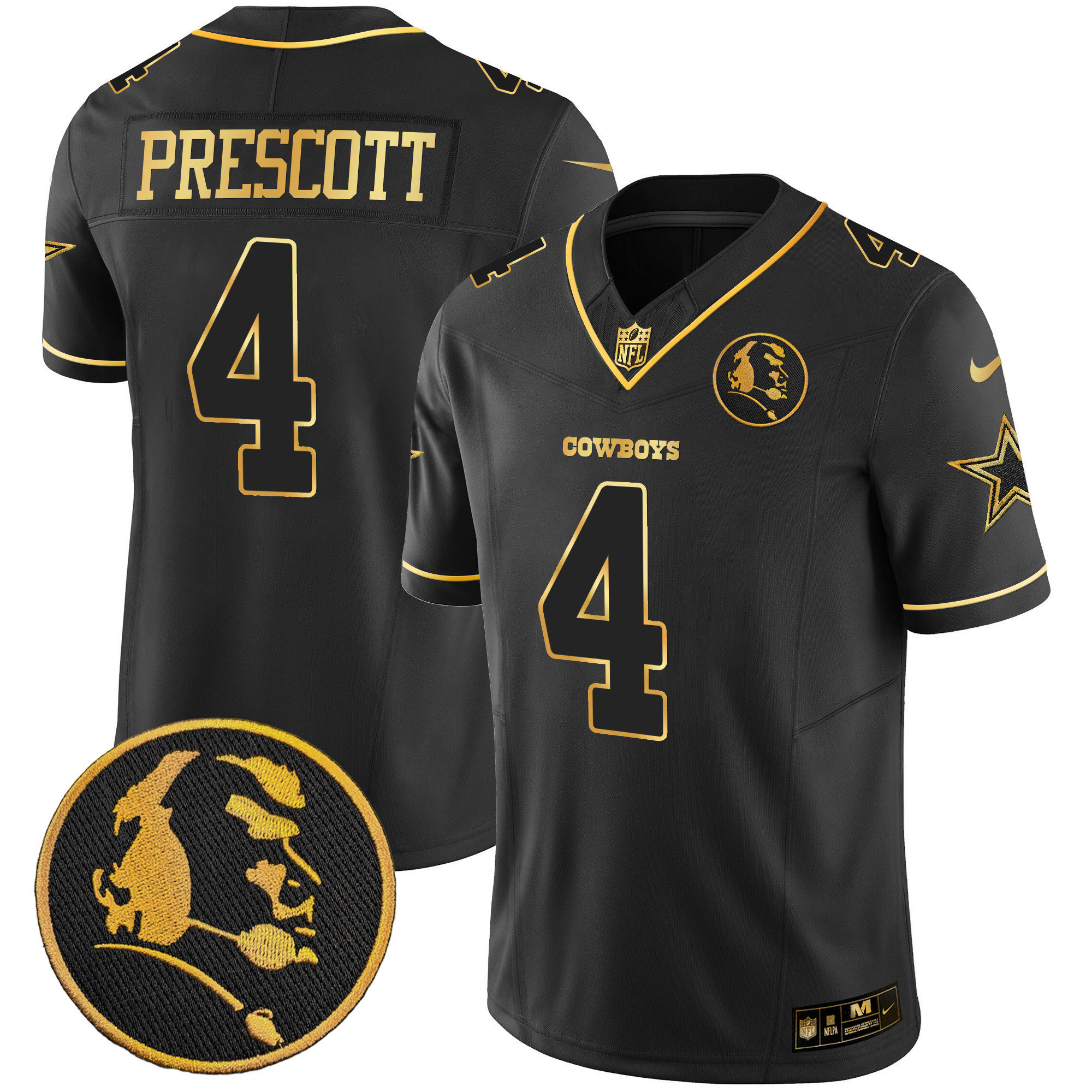 Dak Prescott Men's Dallas Cowboys John Madden Patch Gold Vapor Black Gold Jersey - All Stitched