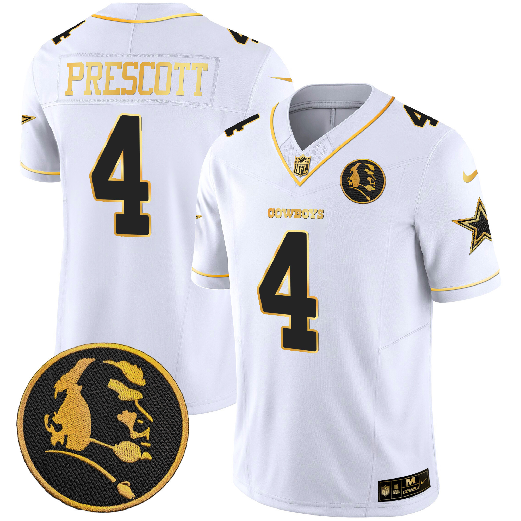 Dak Prescott Men's Dallas Cowboys John Madden Patch Gold Vapor White Gold Jersey - All Stitched