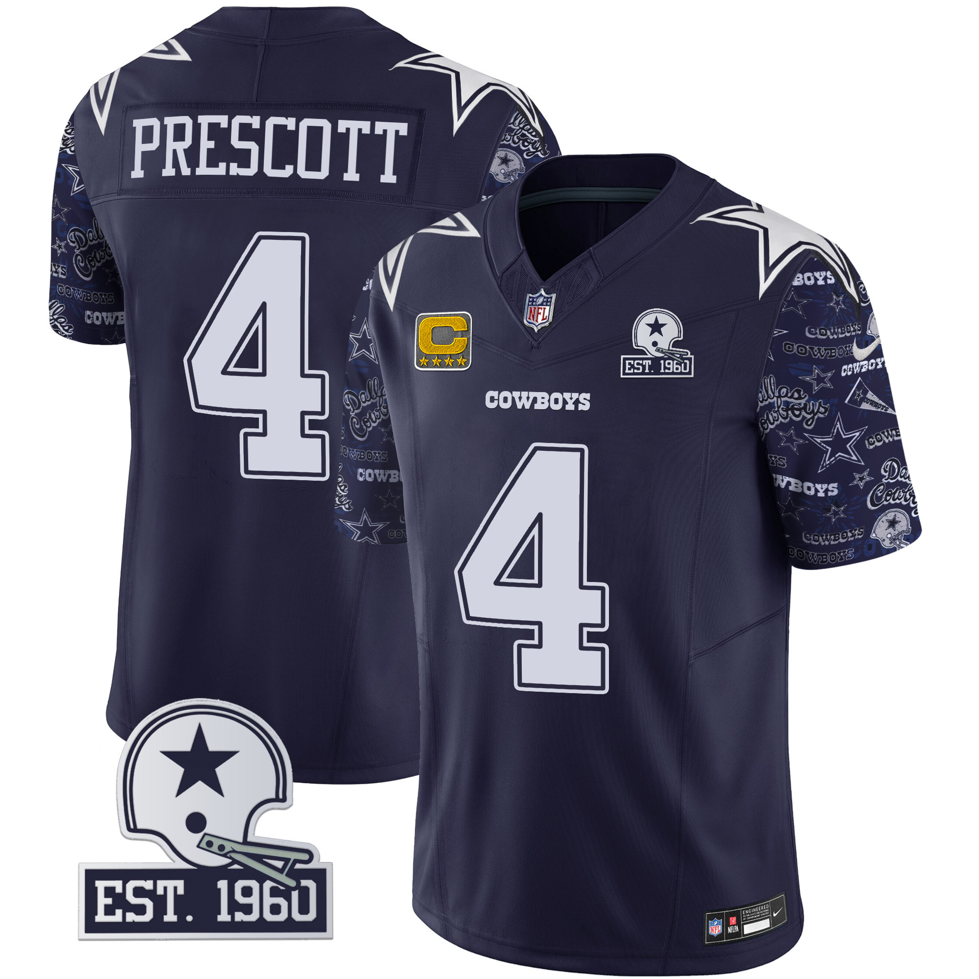 Dak Prescott Men's Dallas Cowboys Pattern Style Vapor Limited Navy Jersey - All Stitched