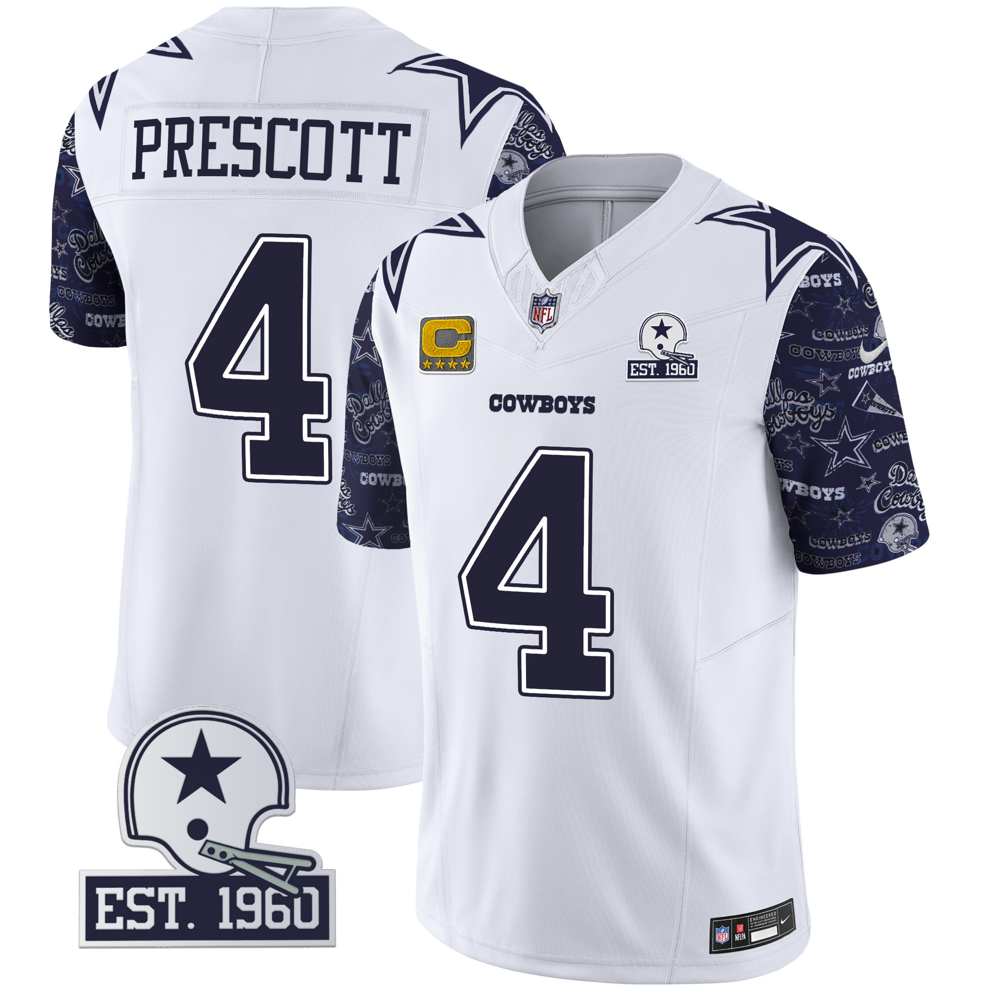 Dak Prescott Men's Dallas Cowboys Pattern Style Vapor Limited Navy Sleeves Jersey - All Stitched